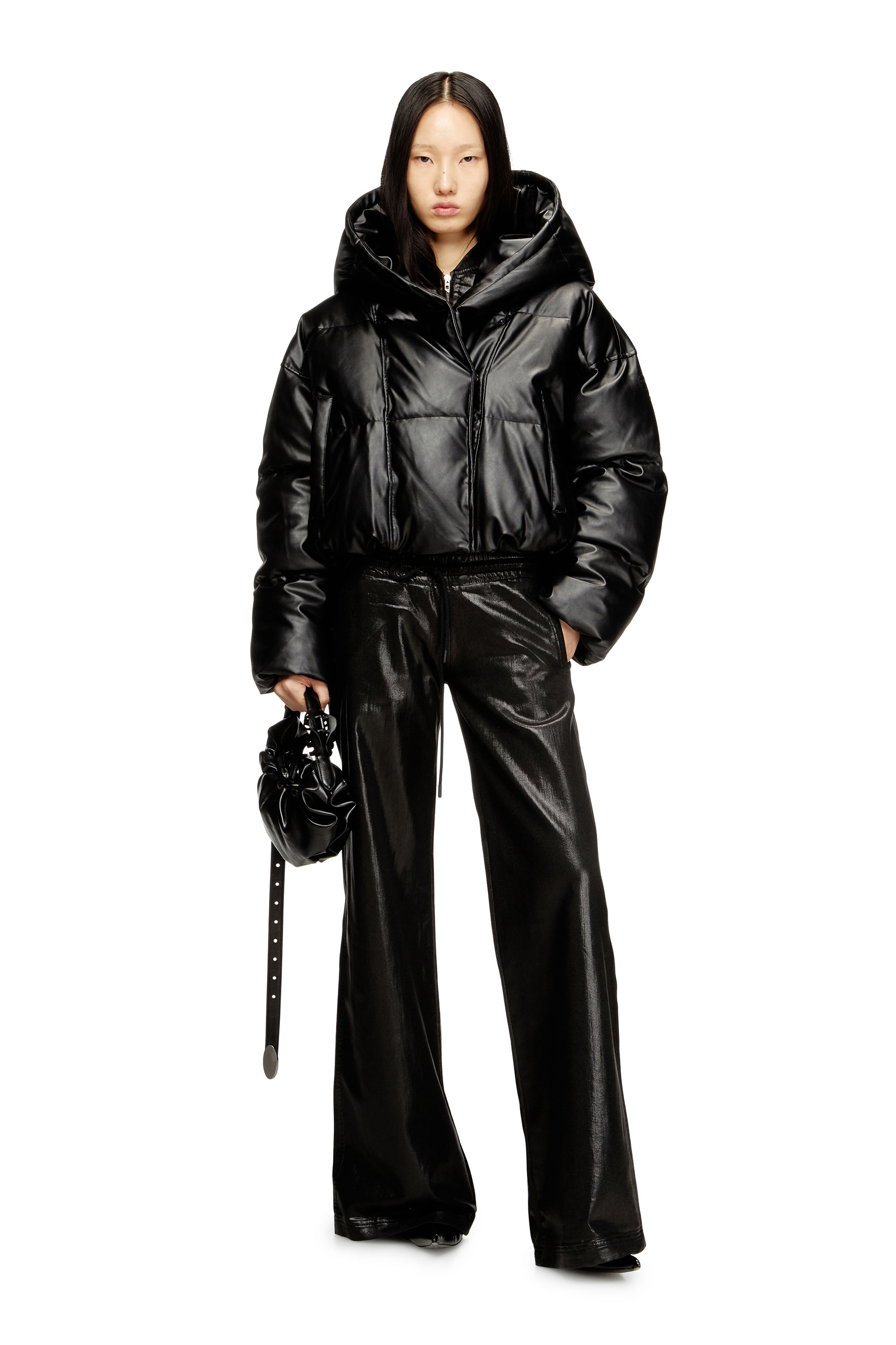 W-ILLEY, Black Diesel - W-ILLEY, Woman's Hooded puffer jacket in coated fabric in Black - 1