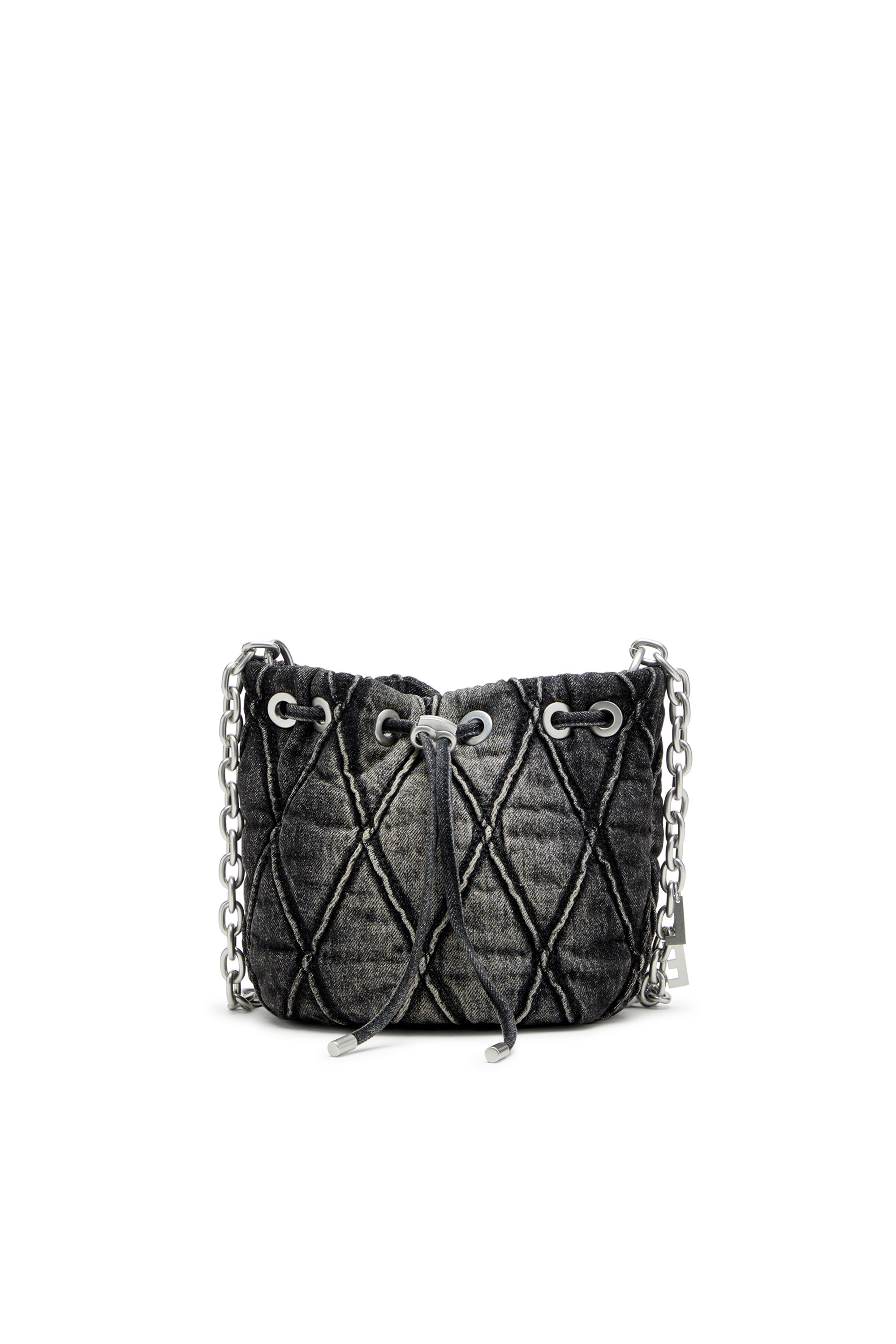 Diesel - CHARM-D BUCKET S, Woman's Mini bucket bag in treated quilted denim in Black - 1