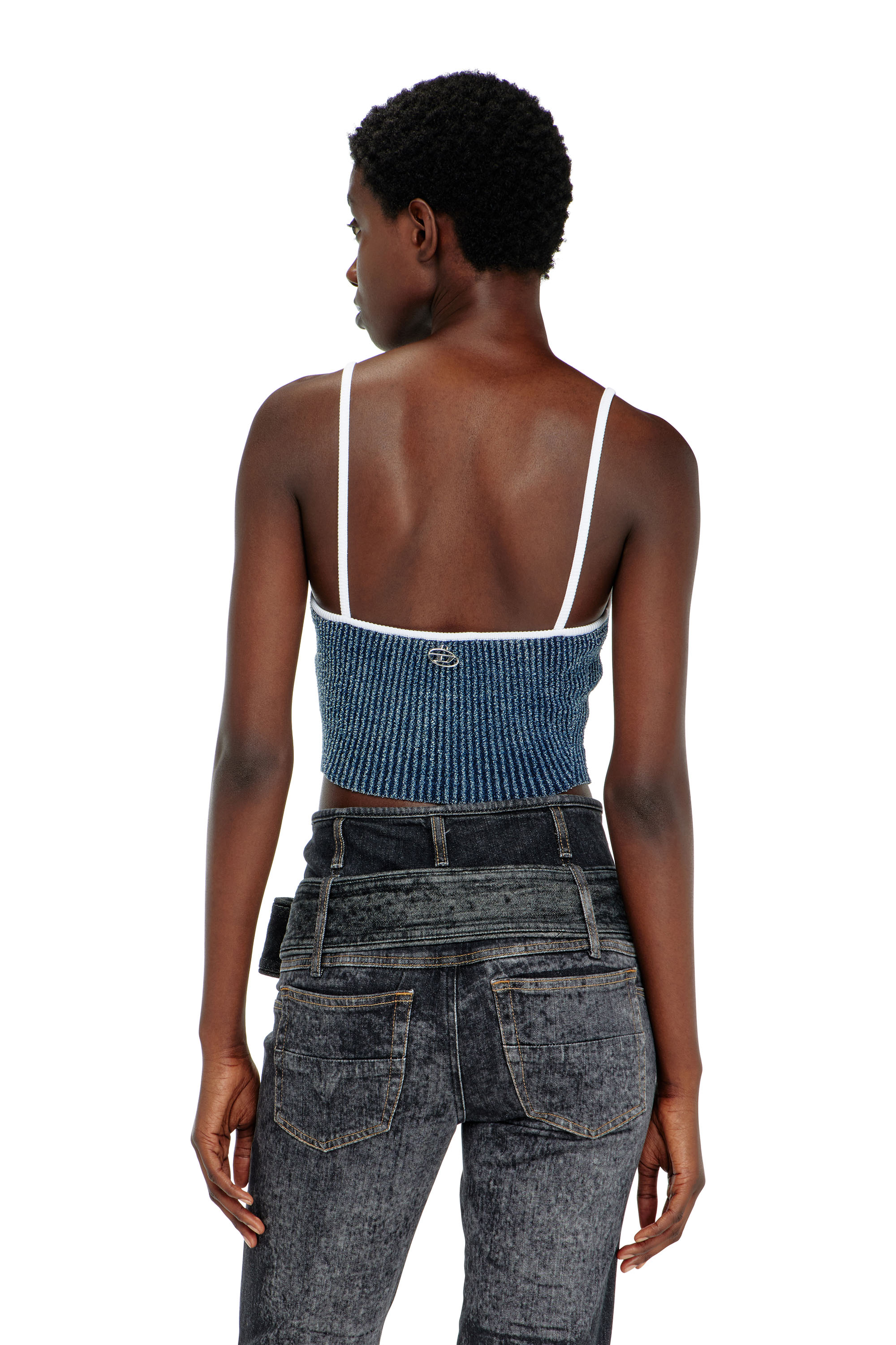 Diesel - M-ESTERE, Woman's Crop top in indigo boucl&eacute; ribbed knit in Blue/White - 4