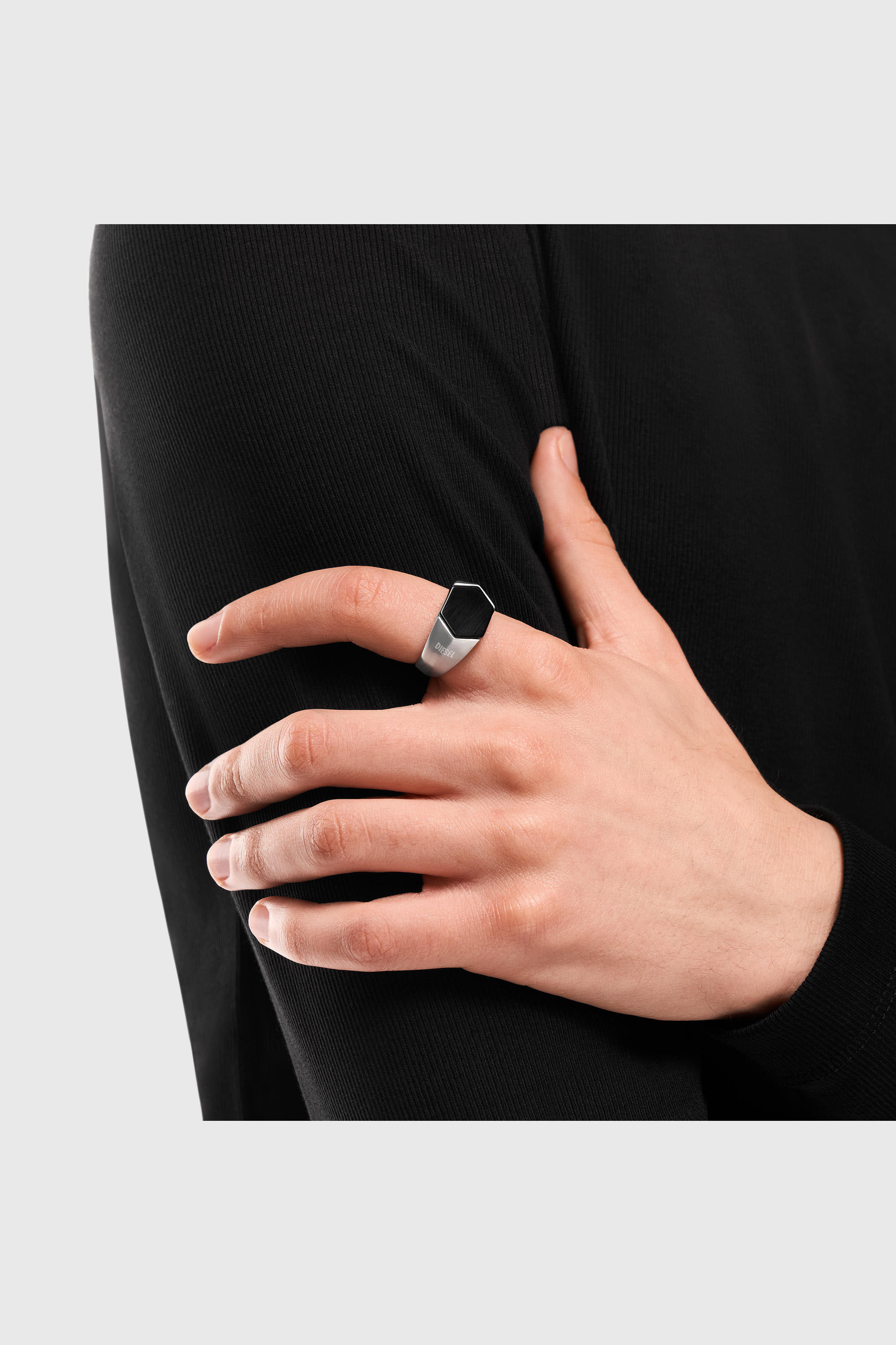 Diesel - DX1711040, Unisex's Black Agate Signet Ring in Silver/Black - 5