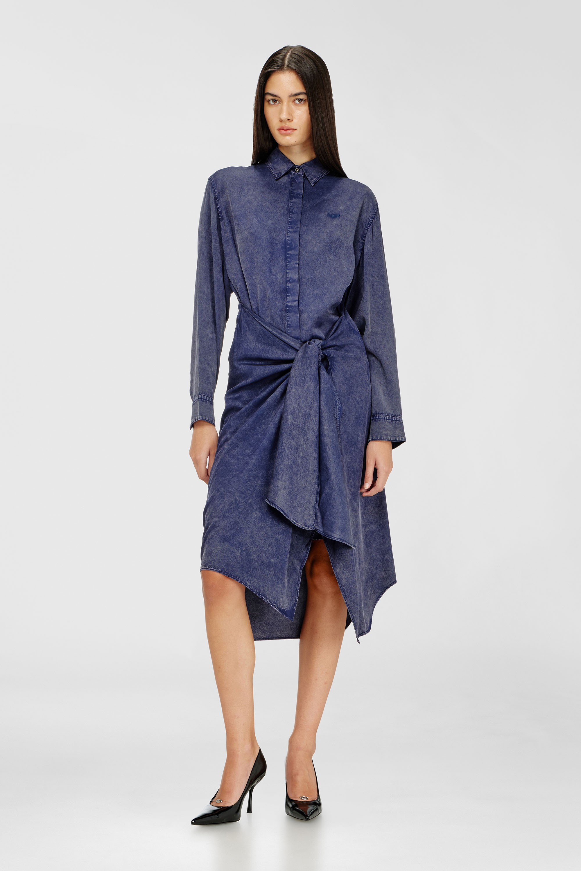 Diesel - D-ILETTA-B2, Woman's Midi shirt dress in denim-effect viscose in Blue - 2