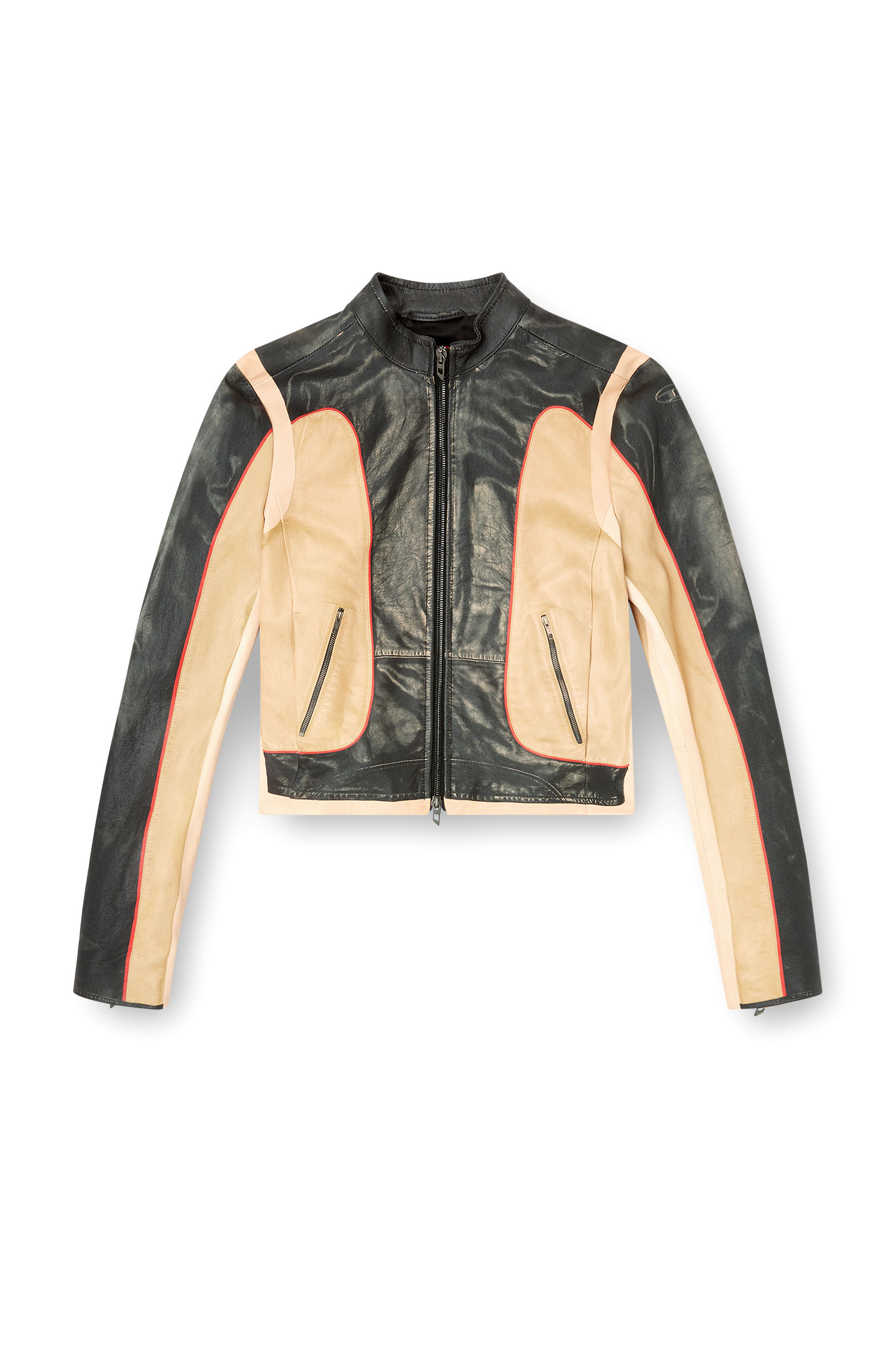 Diesel - L-OONIE, Woman's Trompe l'oeil-effect leather biker jacket in null - 3