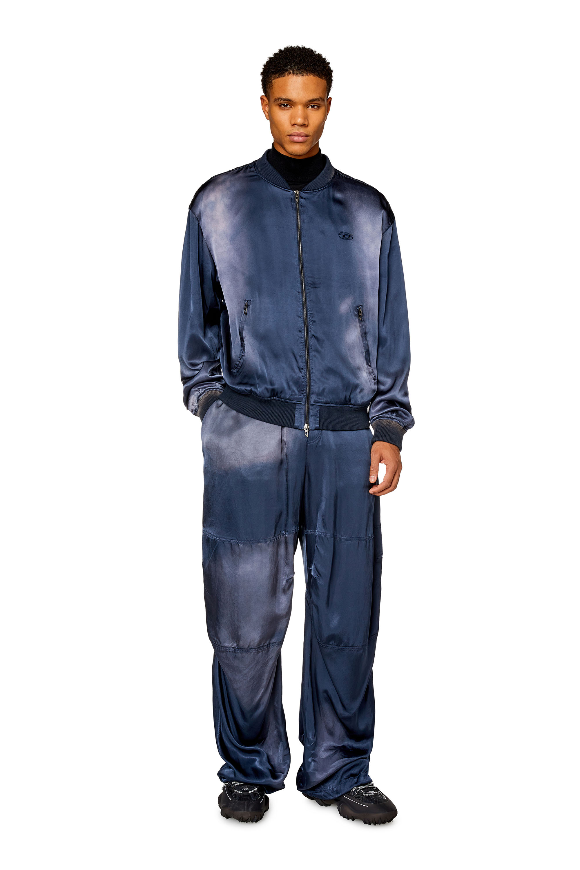 Diesel - P-MARTY, Man Oversized satin cargo pants in Blue - Image 1