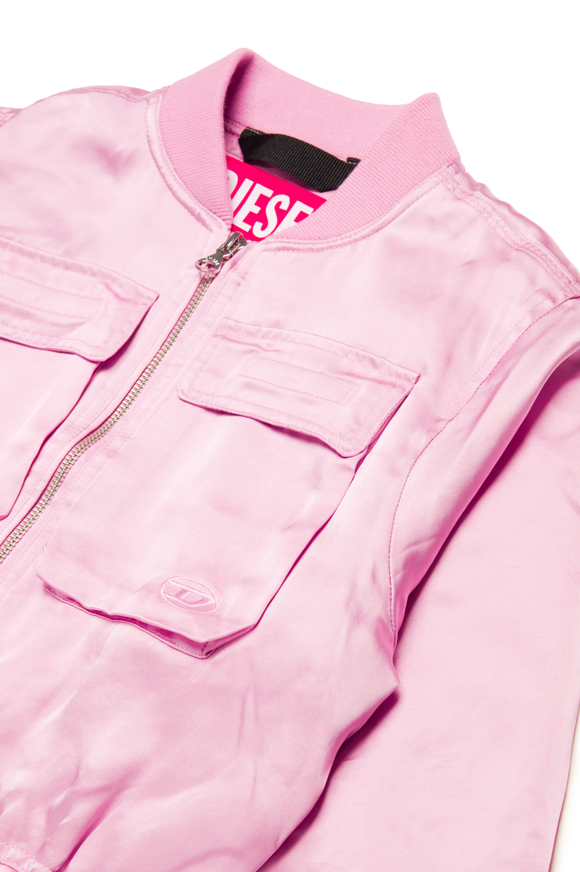 Diesel - JGKHLO, Woman's Satin bomber jacket with cargo pockets in Pink - 3