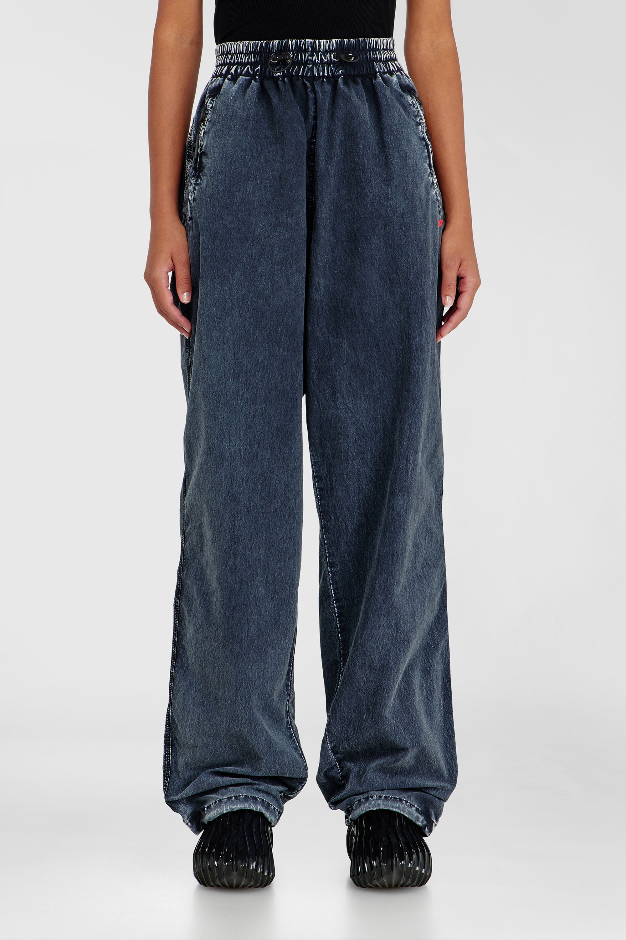 Diesel - P-APYRI, Woman's Acid-wash track pants in nylon Taslan in Dark Blue - 1