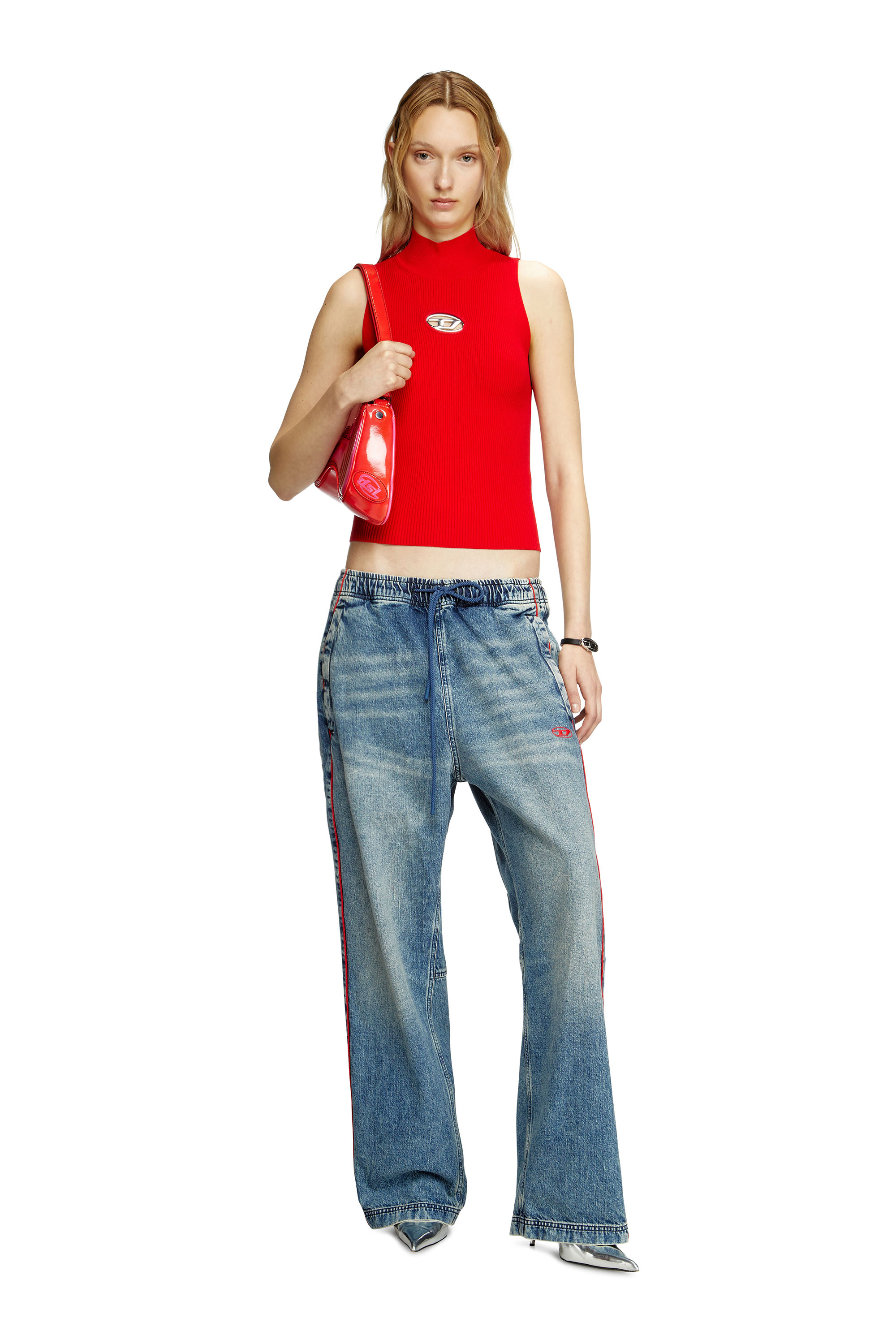 Diesel - M-ONERVAX-TOP, Woman's Ribbed-knit turtleneck top in Red - 2