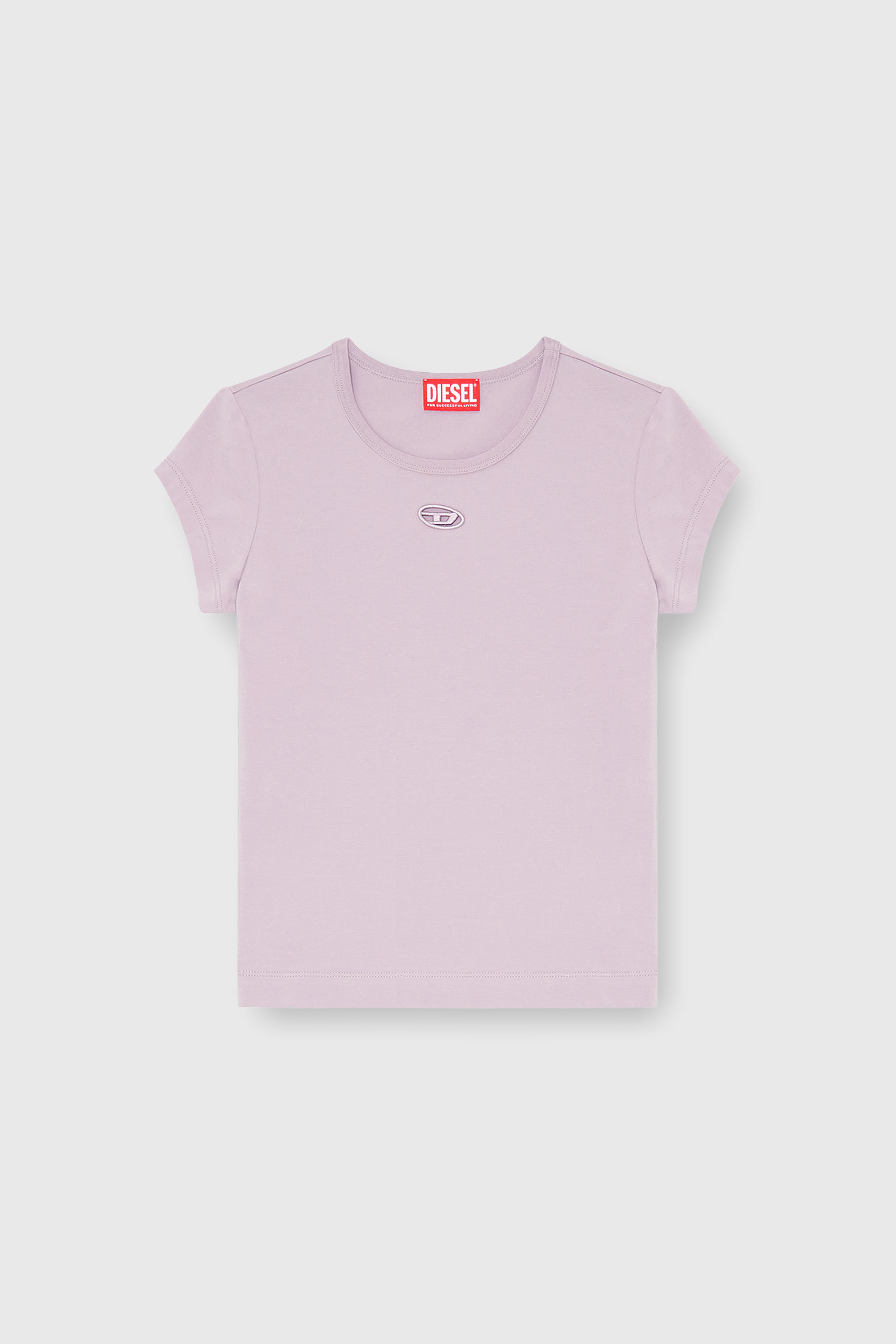 Diesel - T-ANGIE-OD, Woman's T-shirt with cut-out embroidered logo in Lilac - 2