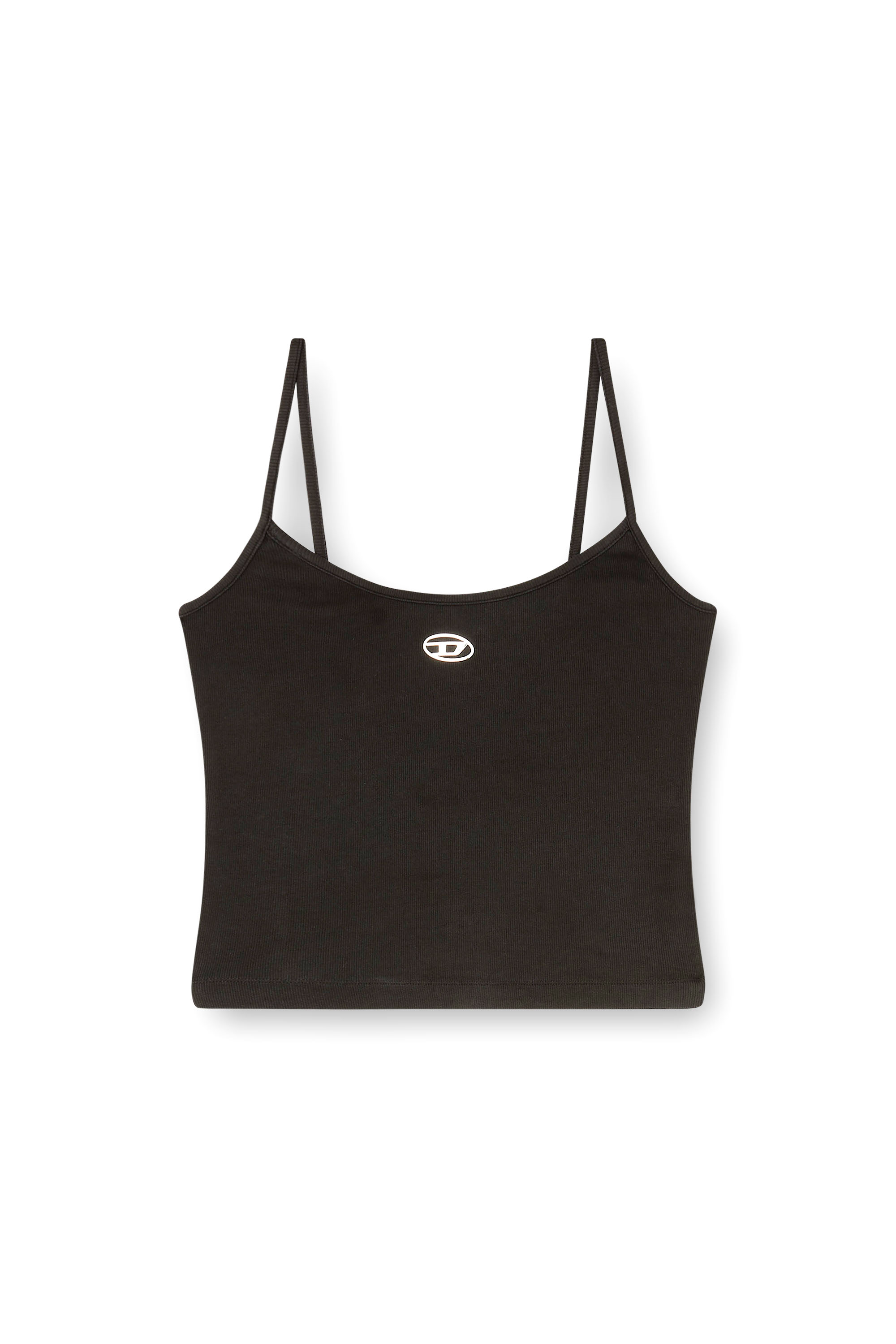 Diesel - T-HUPY-OD, Woman's Ribbed top with metallic Oval D in Black - 3