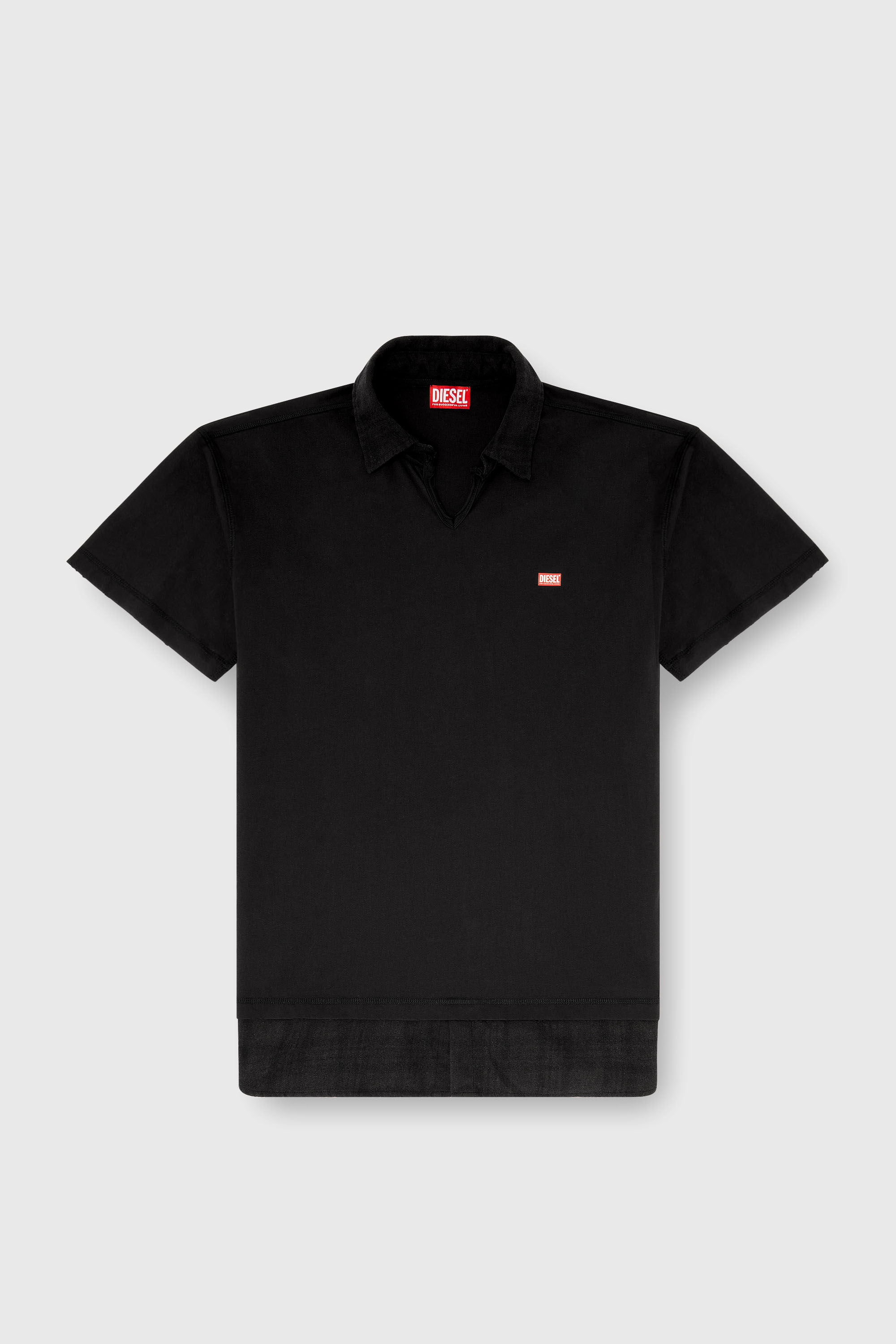 Diesel - T-ANSEL, Man's Jersey polo shirt with check flannel trims in Black - 2