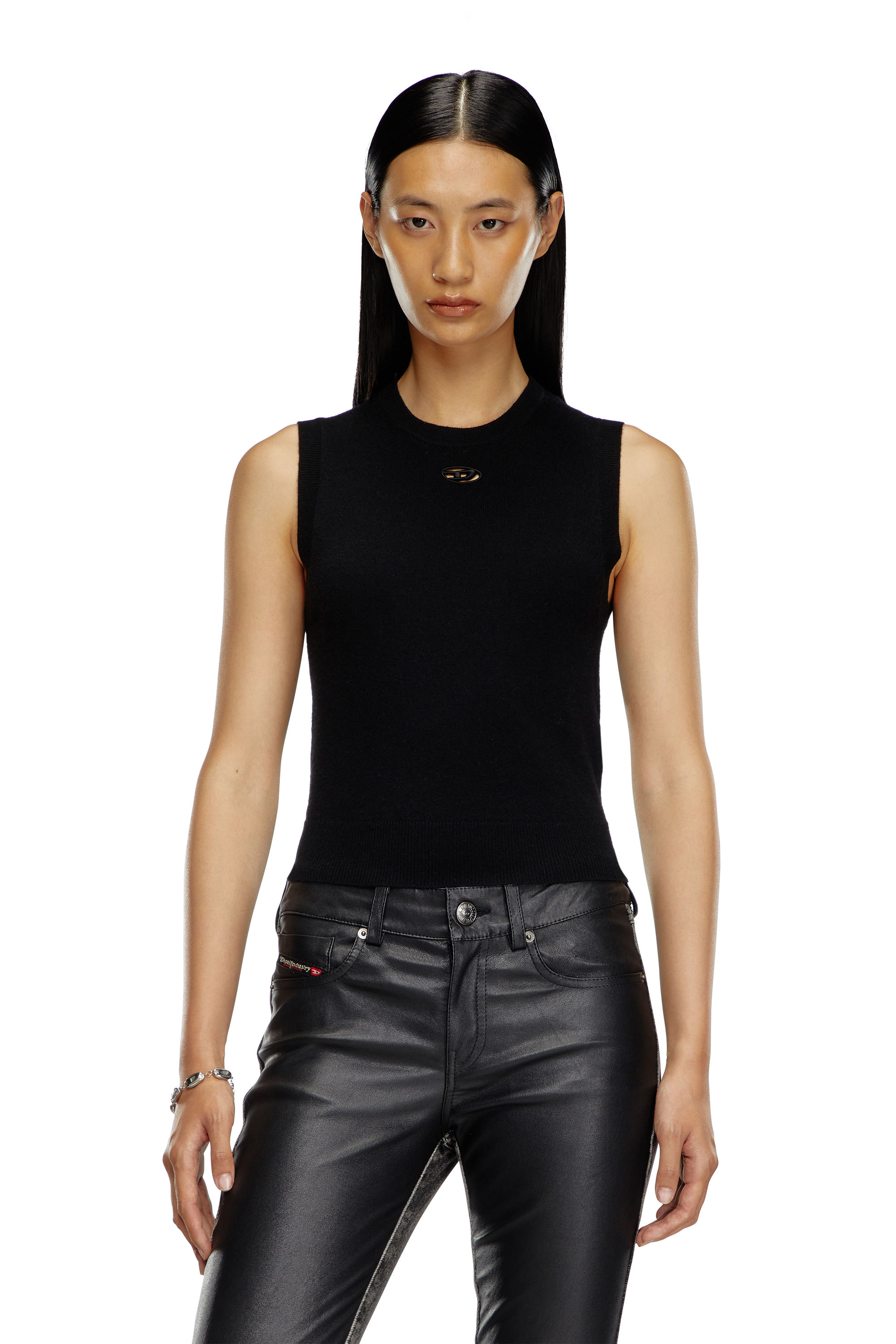 Diesel - M-ARGA-SL, Woman's Cropped vest in wool and cashmere knit in Black - 1