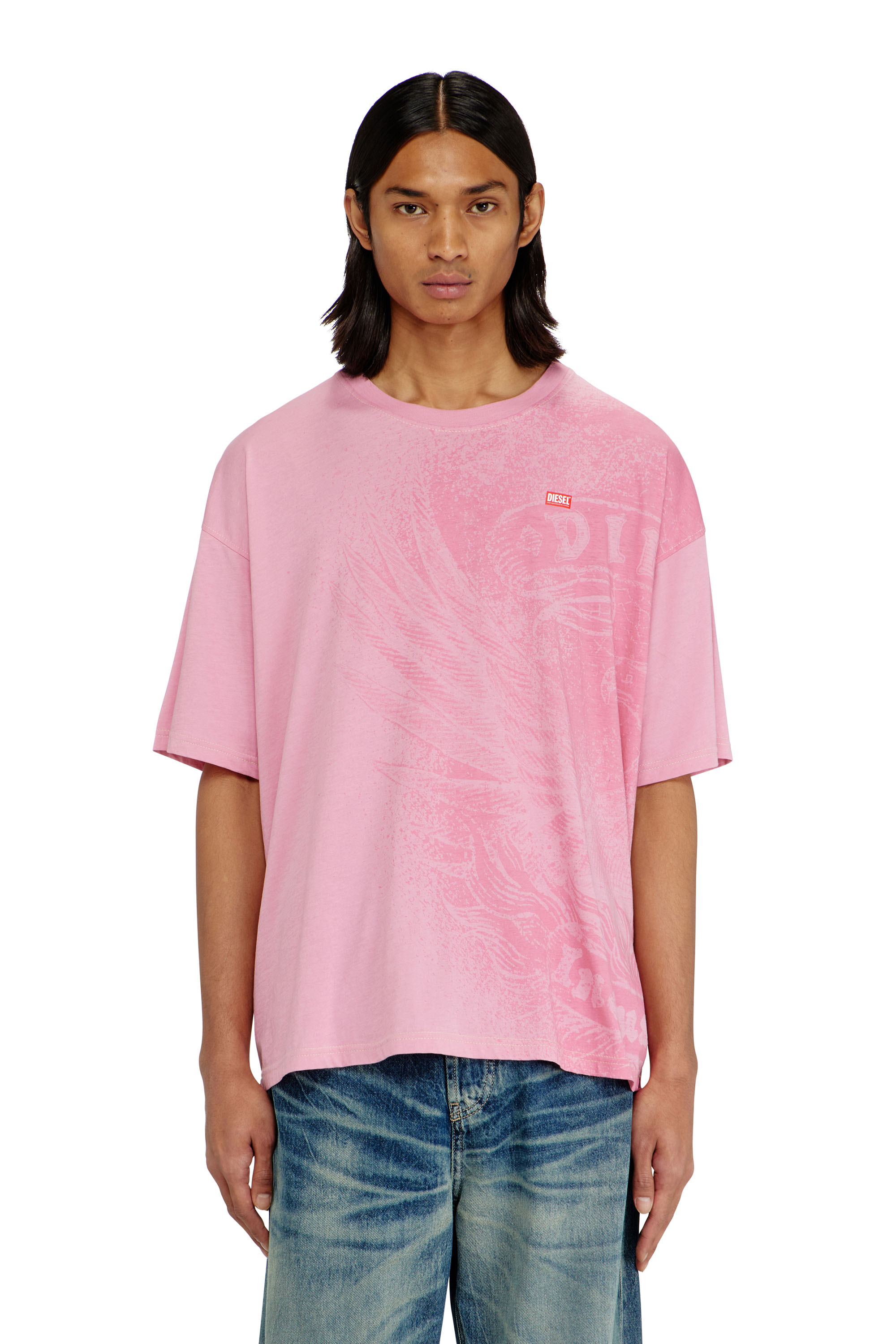 Diesel - T-BOXT-AA3, Man's Relaxed T-shirt with pigment prints in Pink - 1