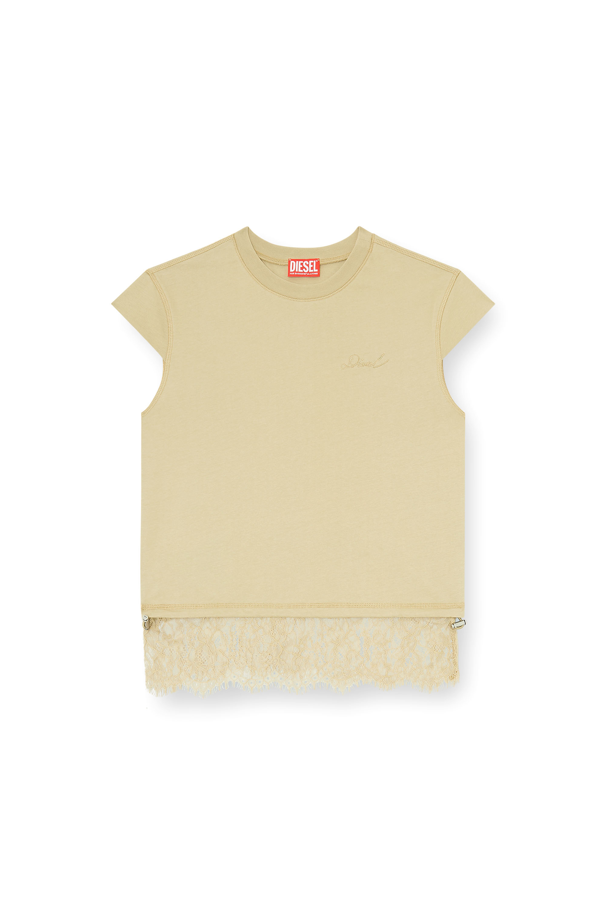 Diesel - T-LUNA, Woman's Jersey top with lace hem in Beige - 2