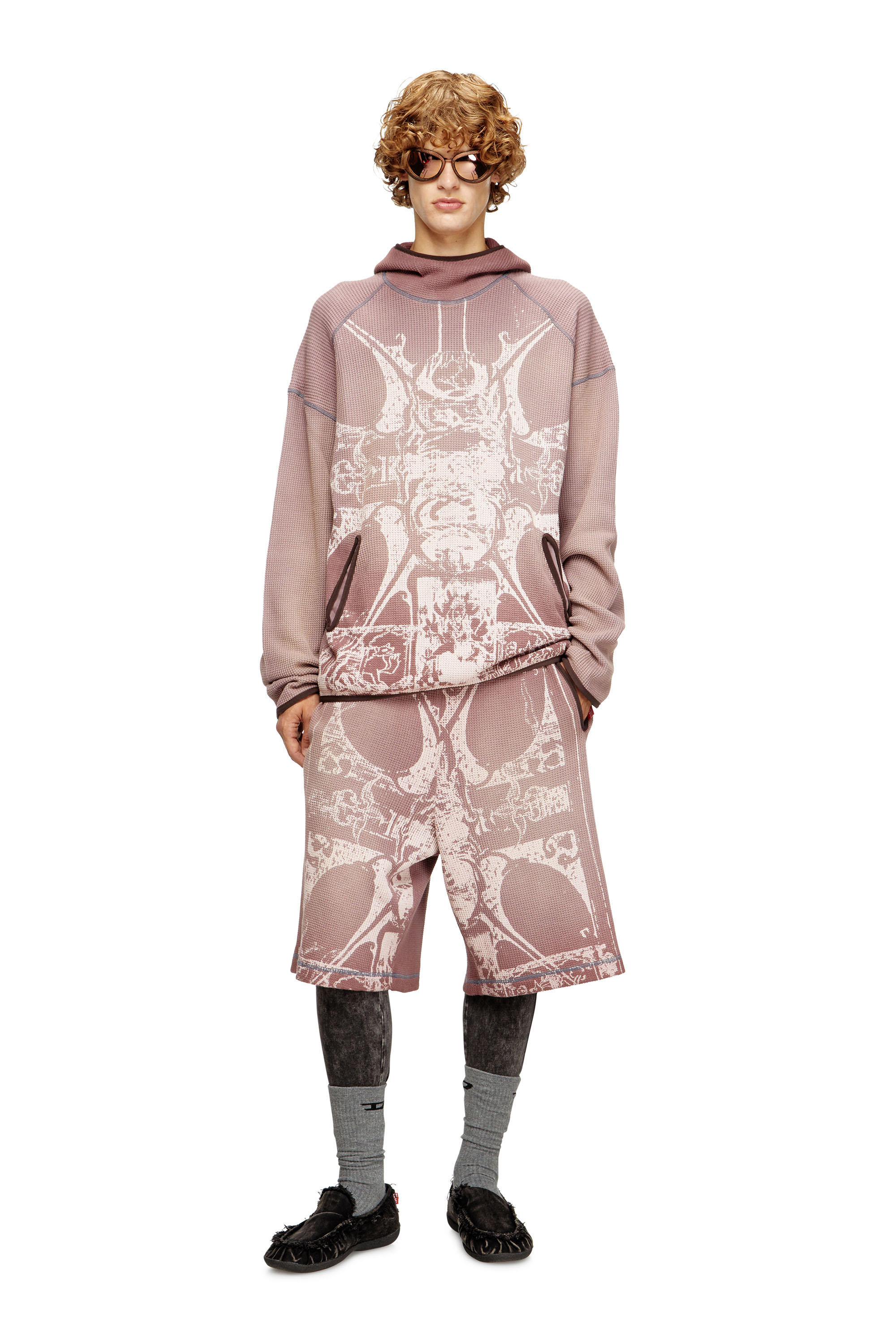 Diesel - S-WAF-HOOD-NEW, Man's Faded waffle hoodie with graphic print in Violet - 1