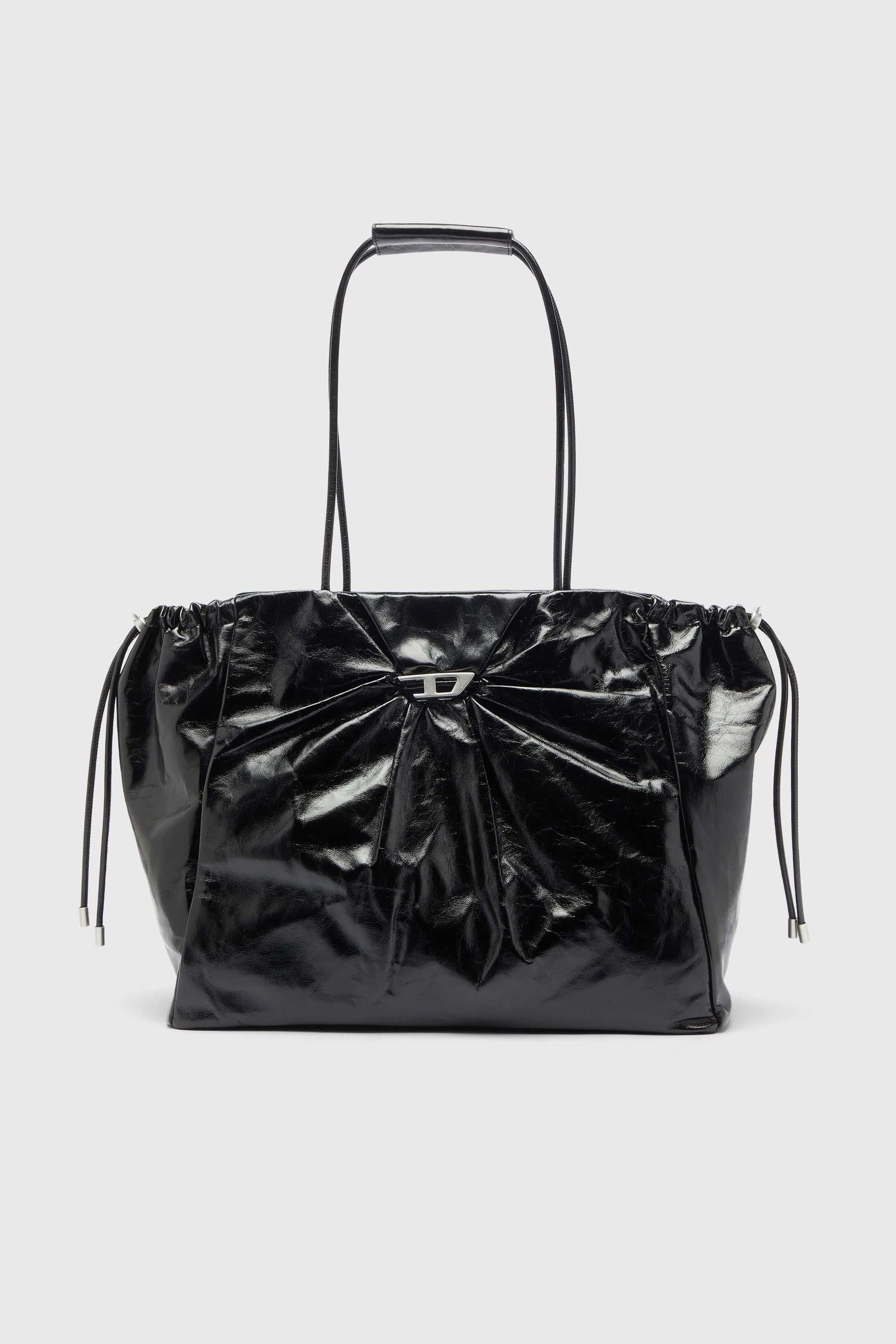 Diesel - SCRUNCH-D TOTE E/W, Woman's Scrunch-D - Tote bag in shiny wrinkled leather in Black - 1