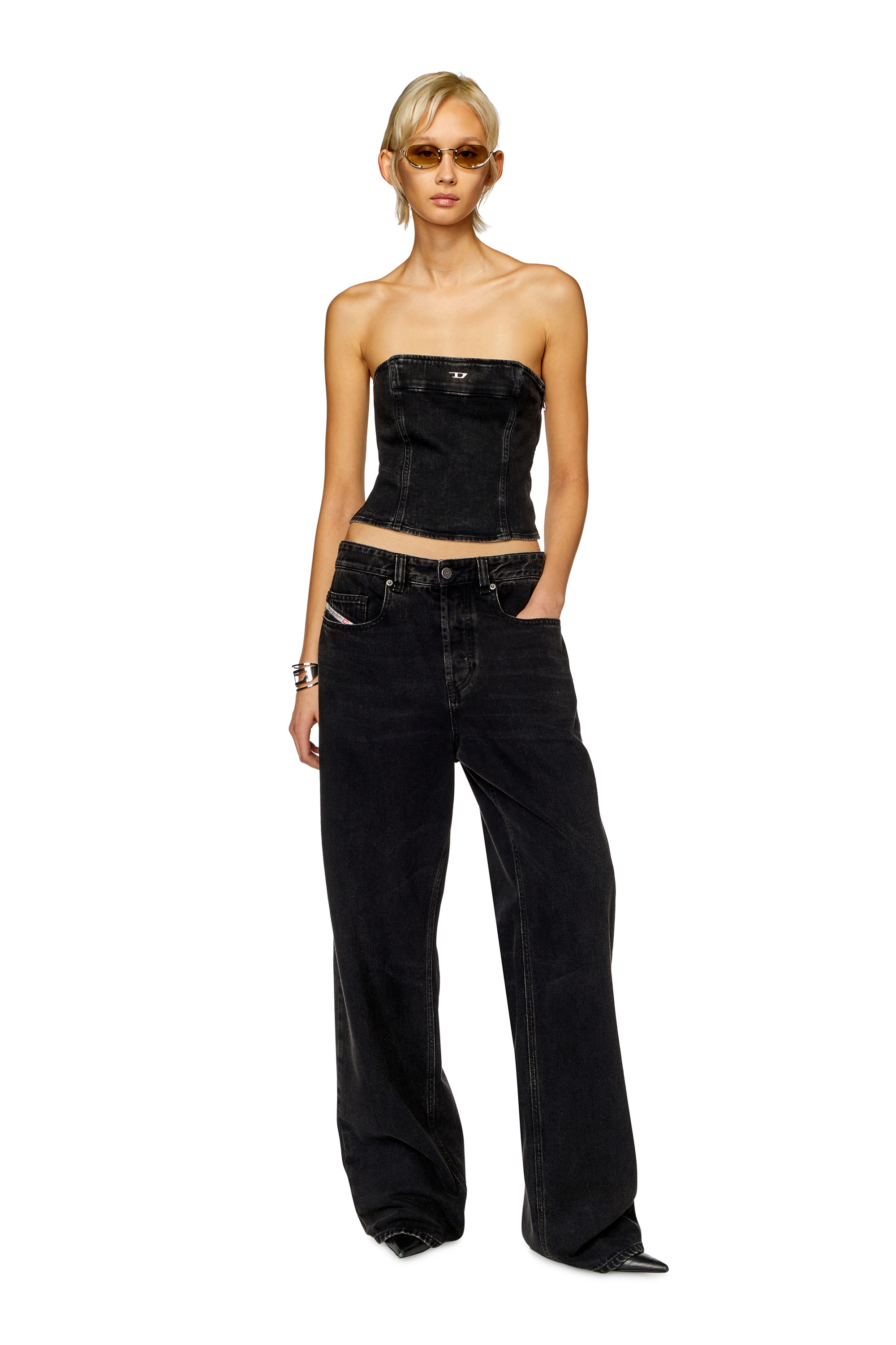 Diesel - DE-VILLE-D, Woman's Tube top in stretch denim in Black - 1