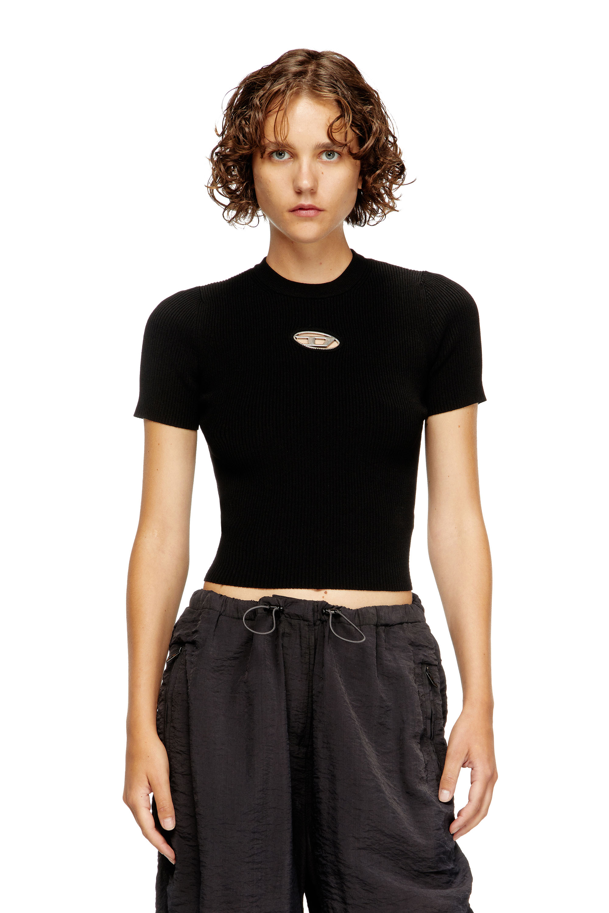 M-VALARI-SS, Black Diesel - M-VALARI-SS, Woman's Short-sleeve jumper with metal Oval D in Black - 3