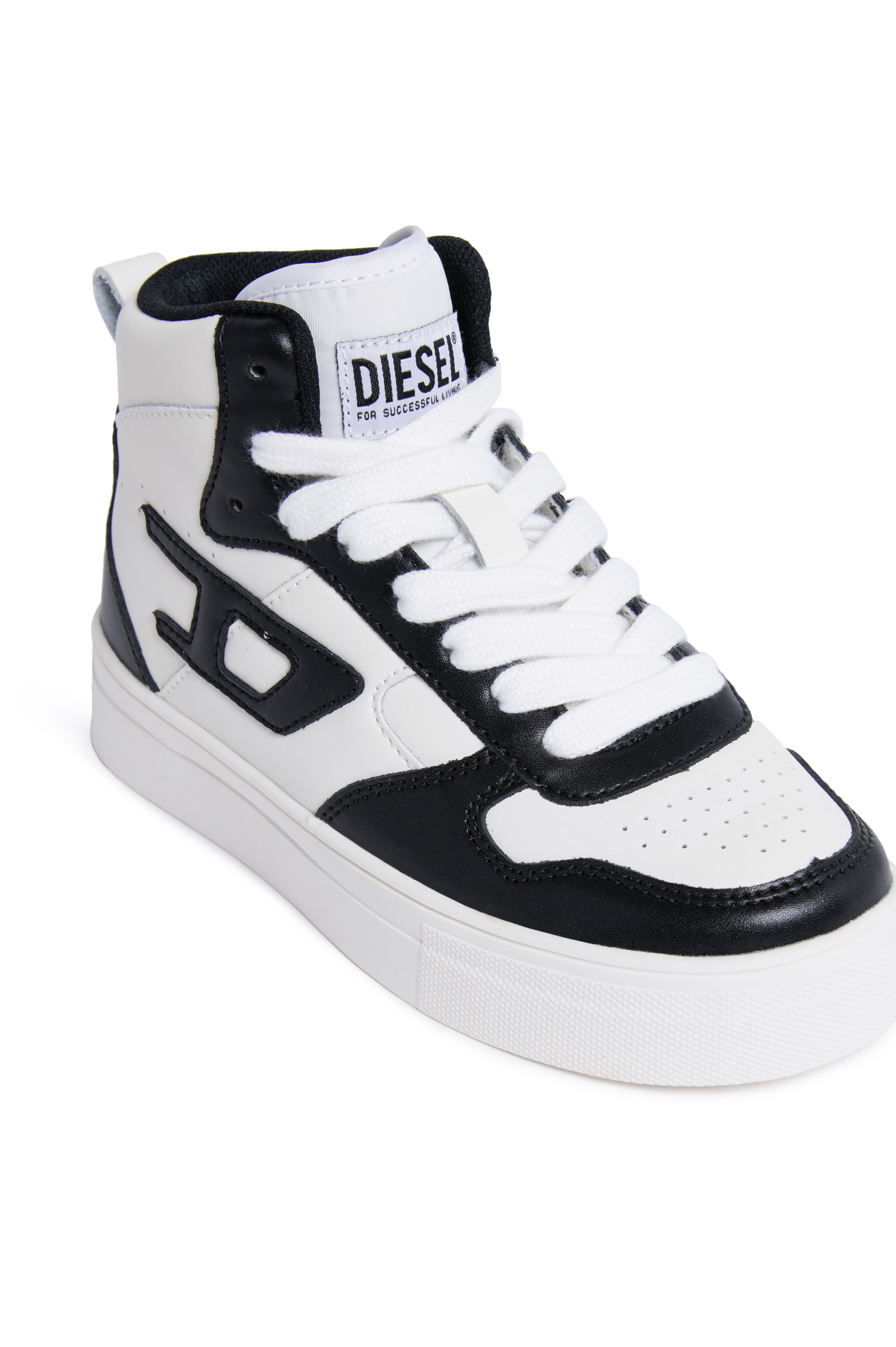 Diesel - S-UKIYO MID 2.0., Unisex's High-top sneakers in perforated leather in White/Black - 4