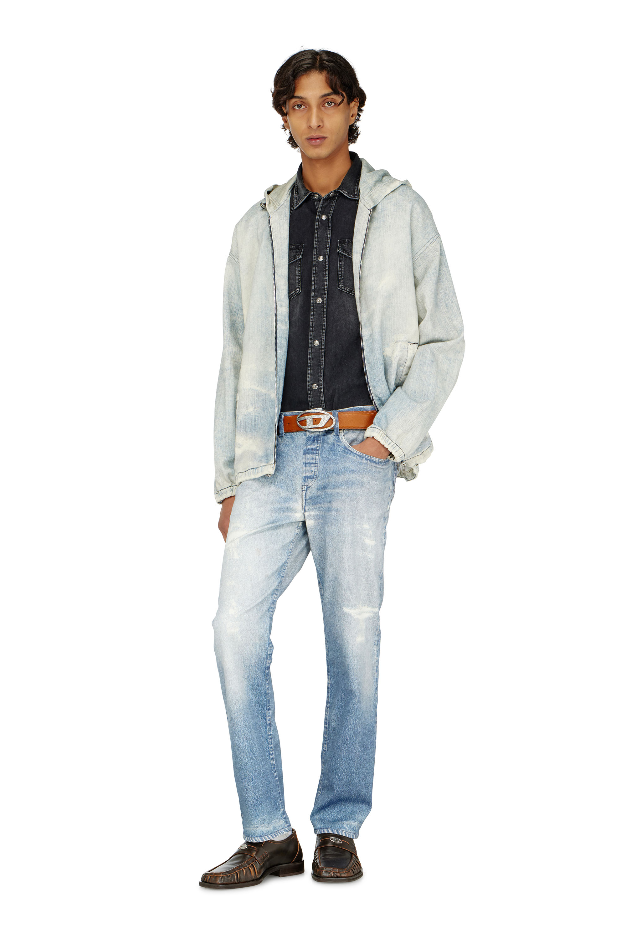 Diesel - D-WYNNY JOGG, Man's Hooded JoggJeans jacket with trompe l&rsquo;oeil in Light Blue - 2