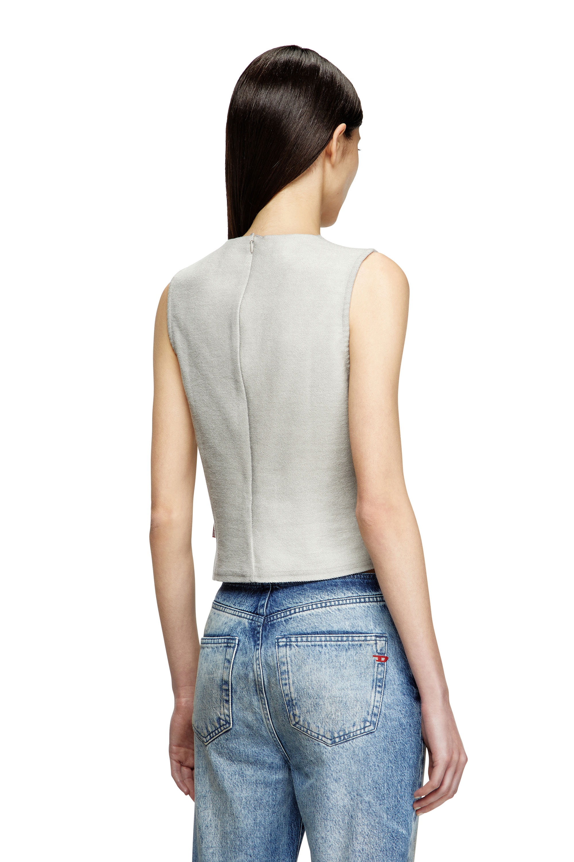 Diesel - T-YASMINA, Woman's Tank top with distressed front in Light Grey - 4