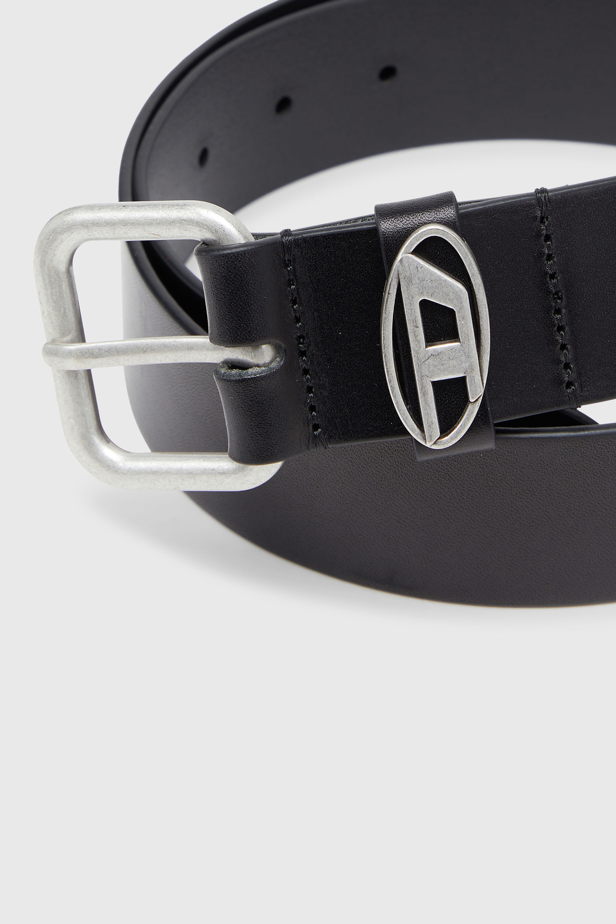 Diesel - B-1DR OVAL D LOOP, Unisex's 4 cm matte leather belt with metal buckle in Black - 3