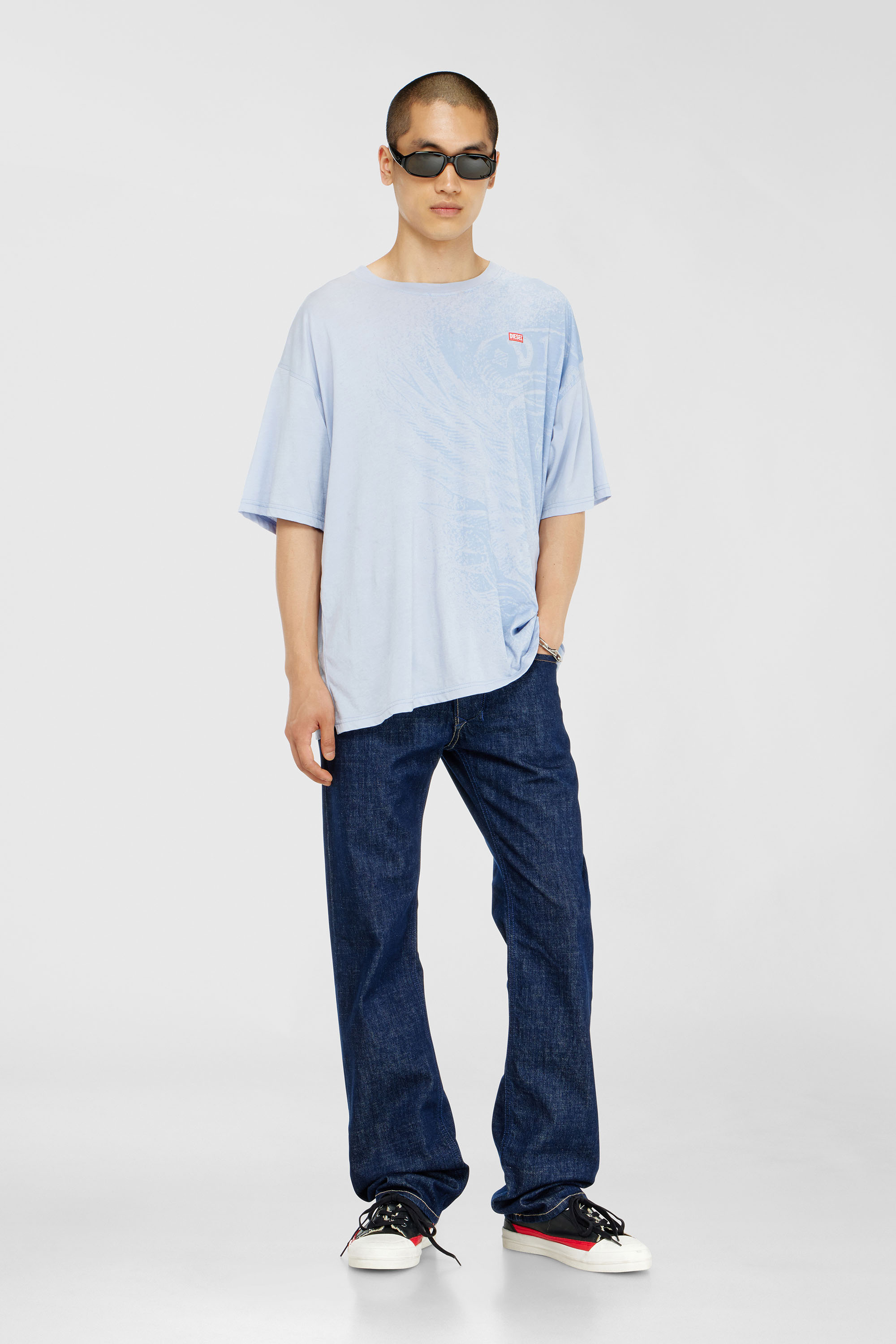 Diesel - T-BOXT-AA3, Man's Relaxed T-shirt with pigment prints in Light Blue - 1