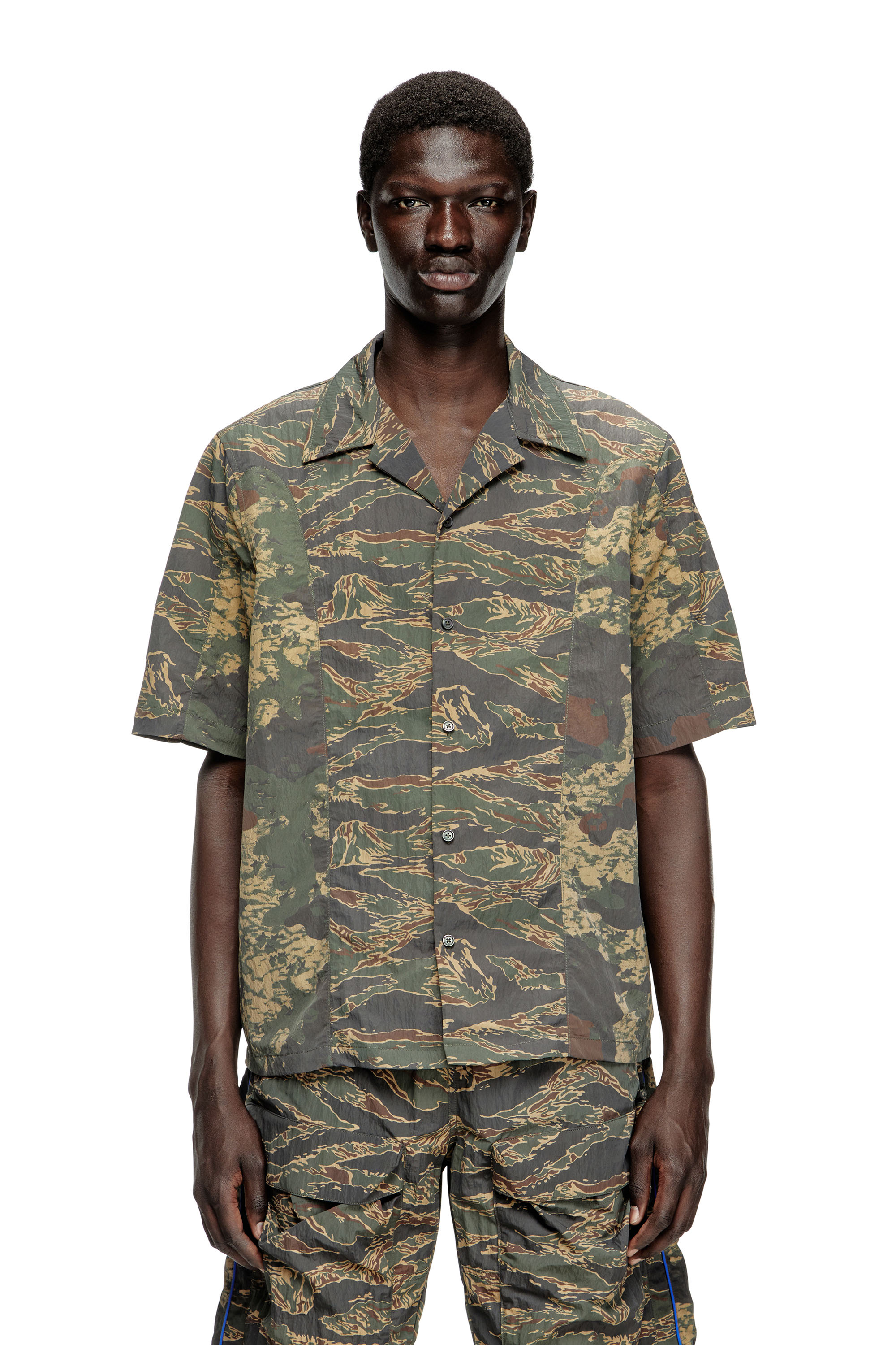Diesel - S-BRACK-EPBW, Man's Shirt with mixed camo prints in Military Green - 3