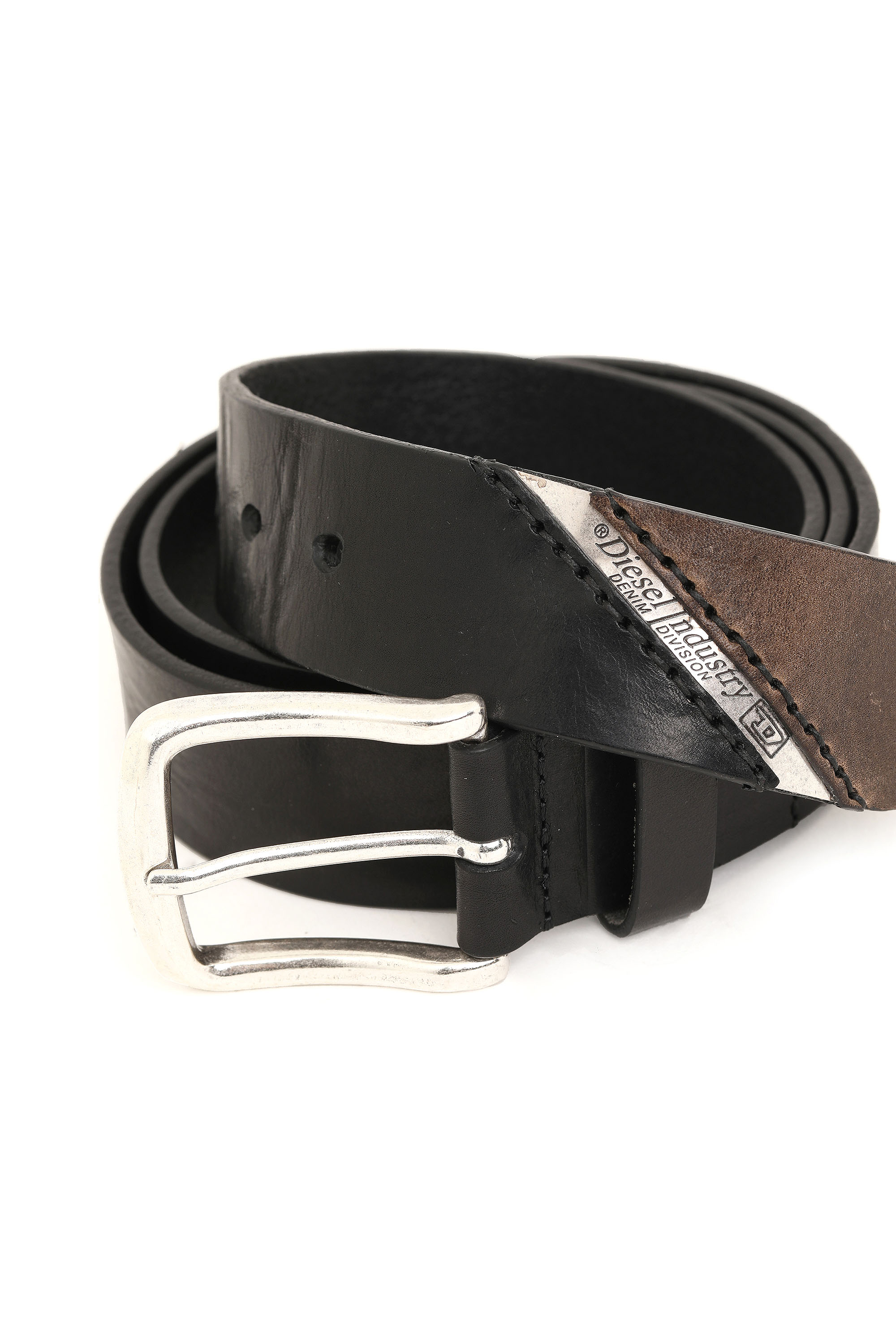 B-LINE, Black Diesel - B-LINE, Man's 3.9cm treated leather belt with diesel logo in Black - 2