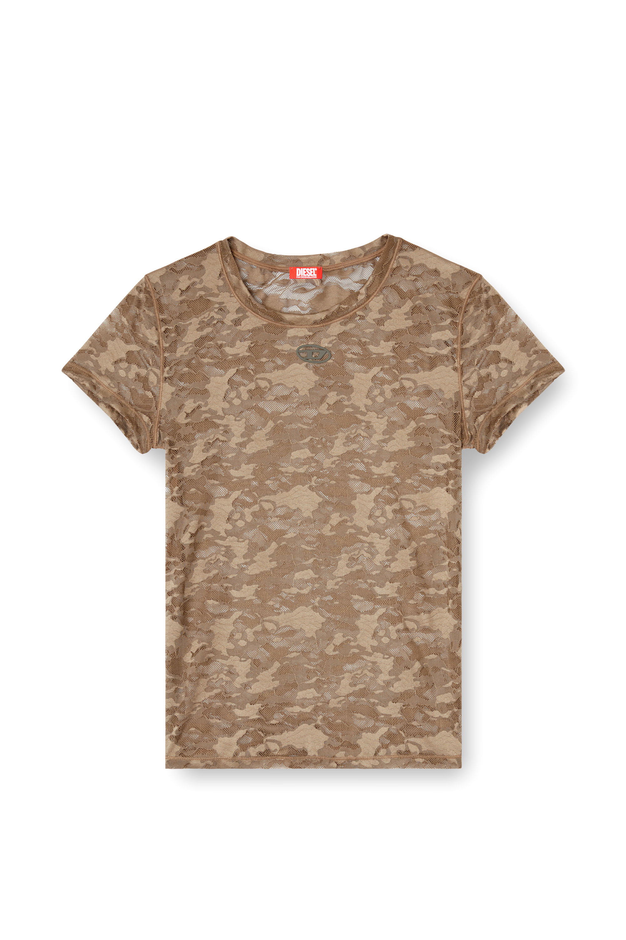 Diesel - KASIA-UTLT, Woman's Camo lace T-shirt in Brown - 4