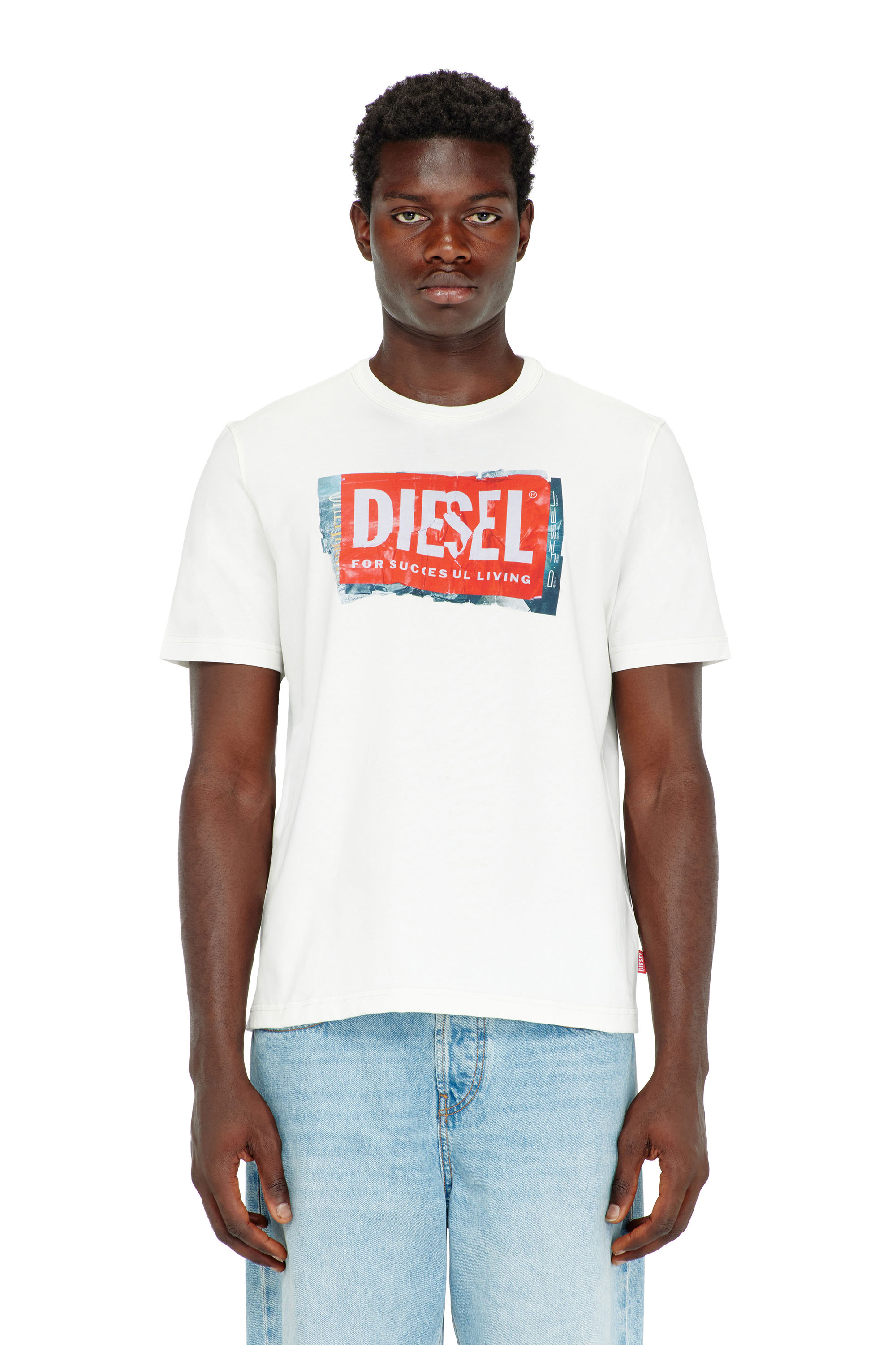 Diesel - T-ADJUST-Q6, Man's T-shirt with crumpled-effect logo in White - 1