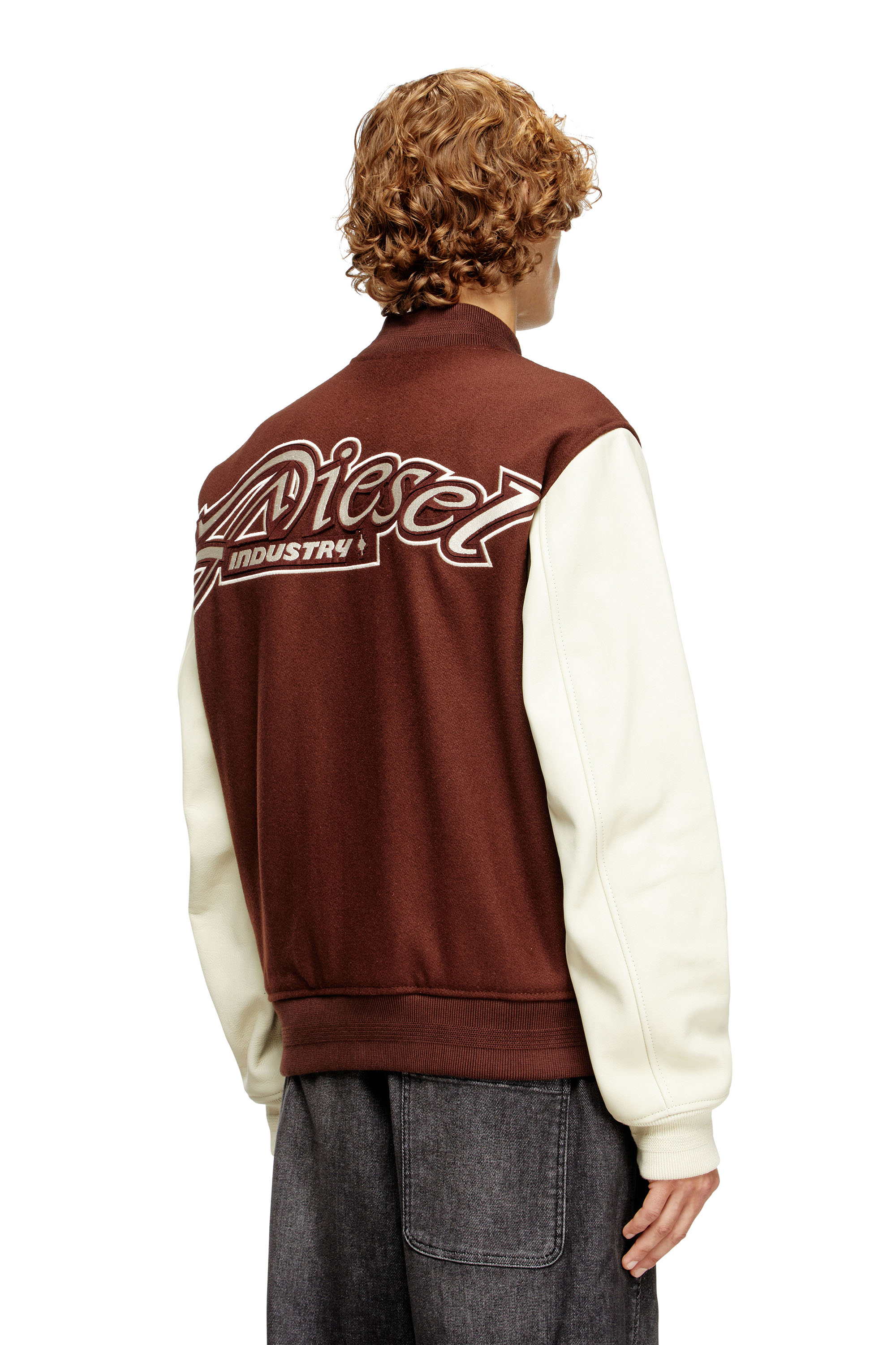 Diesel - L-KOPF, Man's Padded bomber jacket in wool and leather in Brown - 4