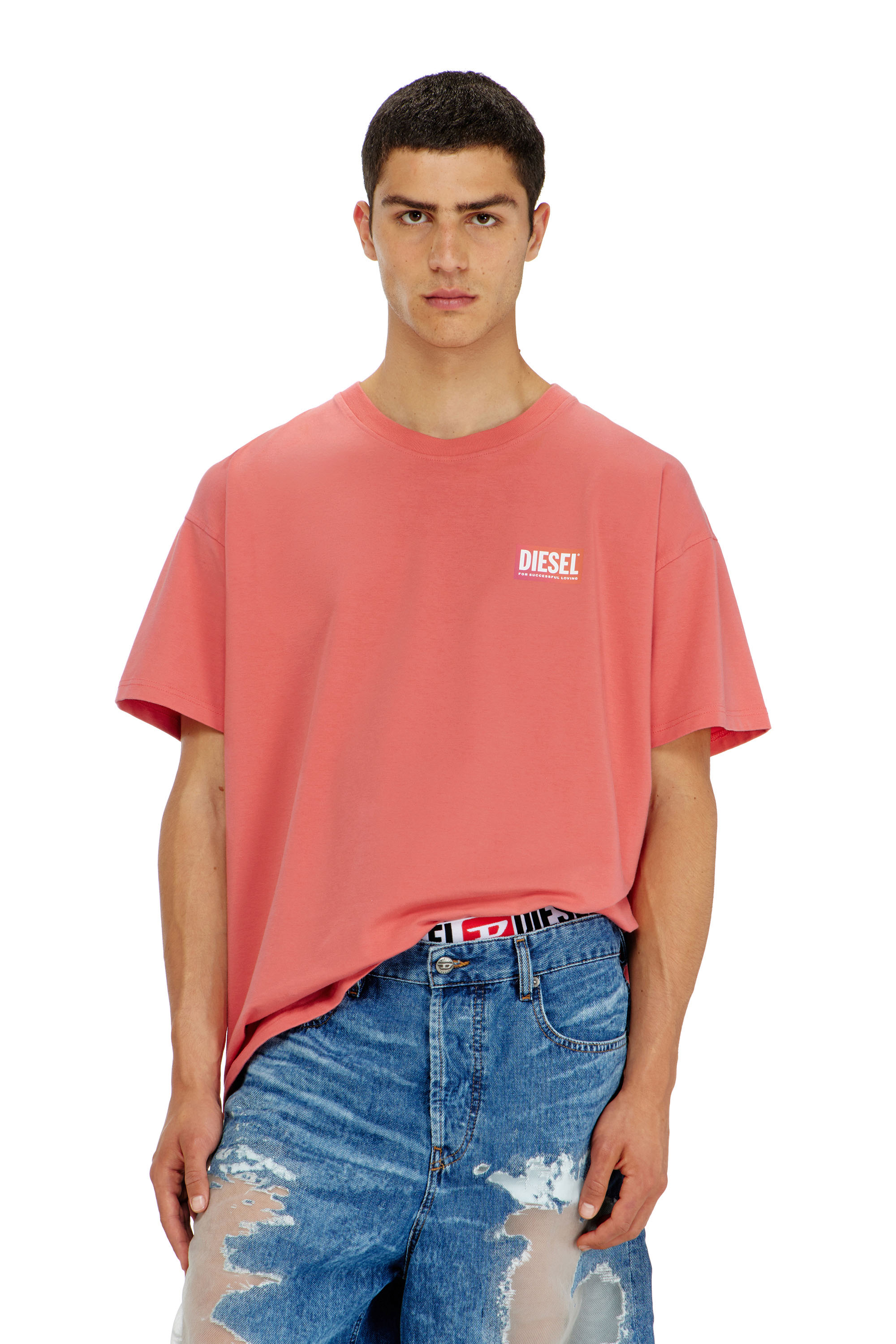 Diesel - PR-T-NORM-CHITIND-R, Unisex's T-shirt with transparent back logo in Coral Rose - 3