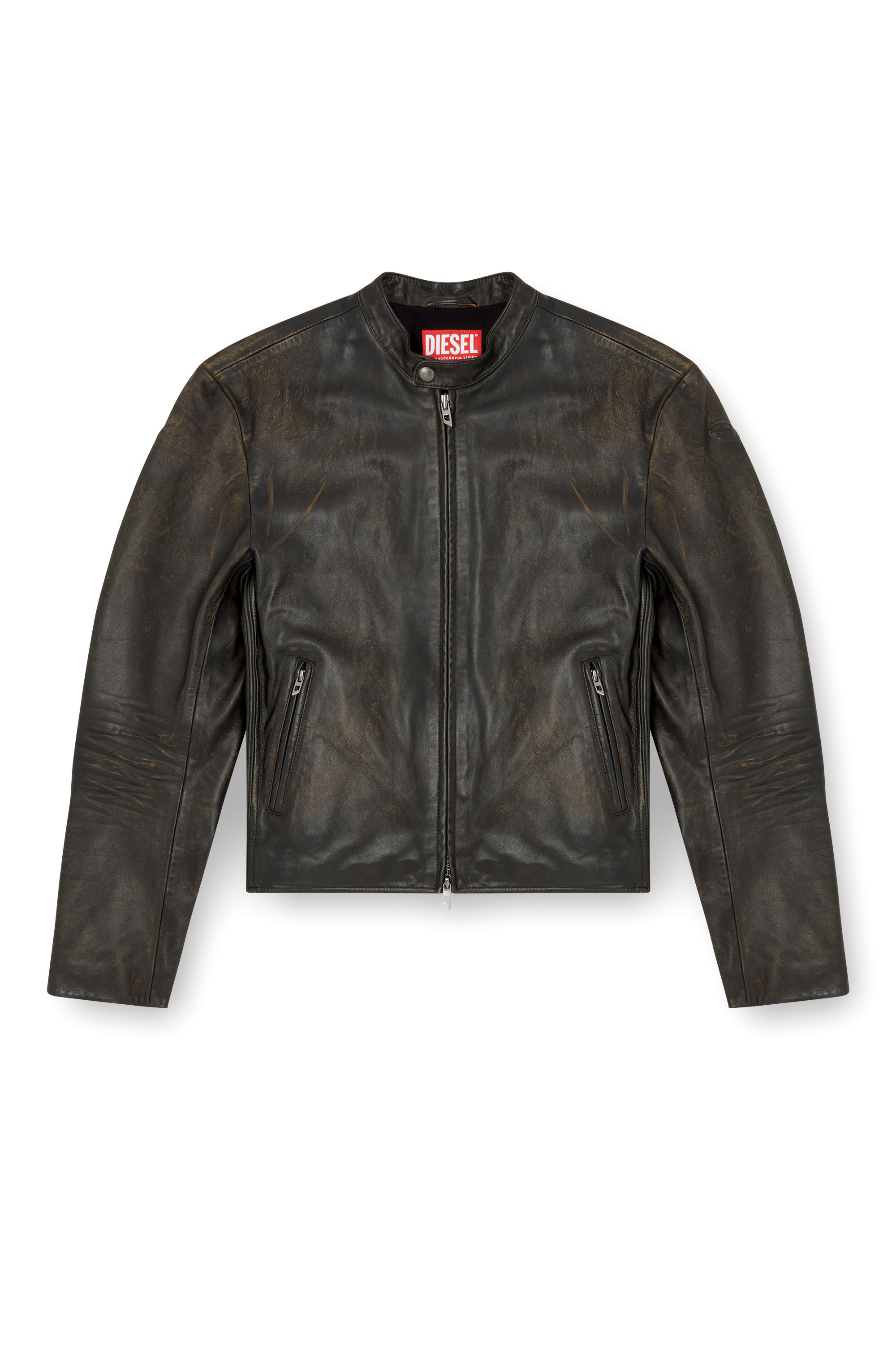 L-AROSS, Brown Diesel - L-AROSS, Man's Distressed leather biker jacket in Brown - 2