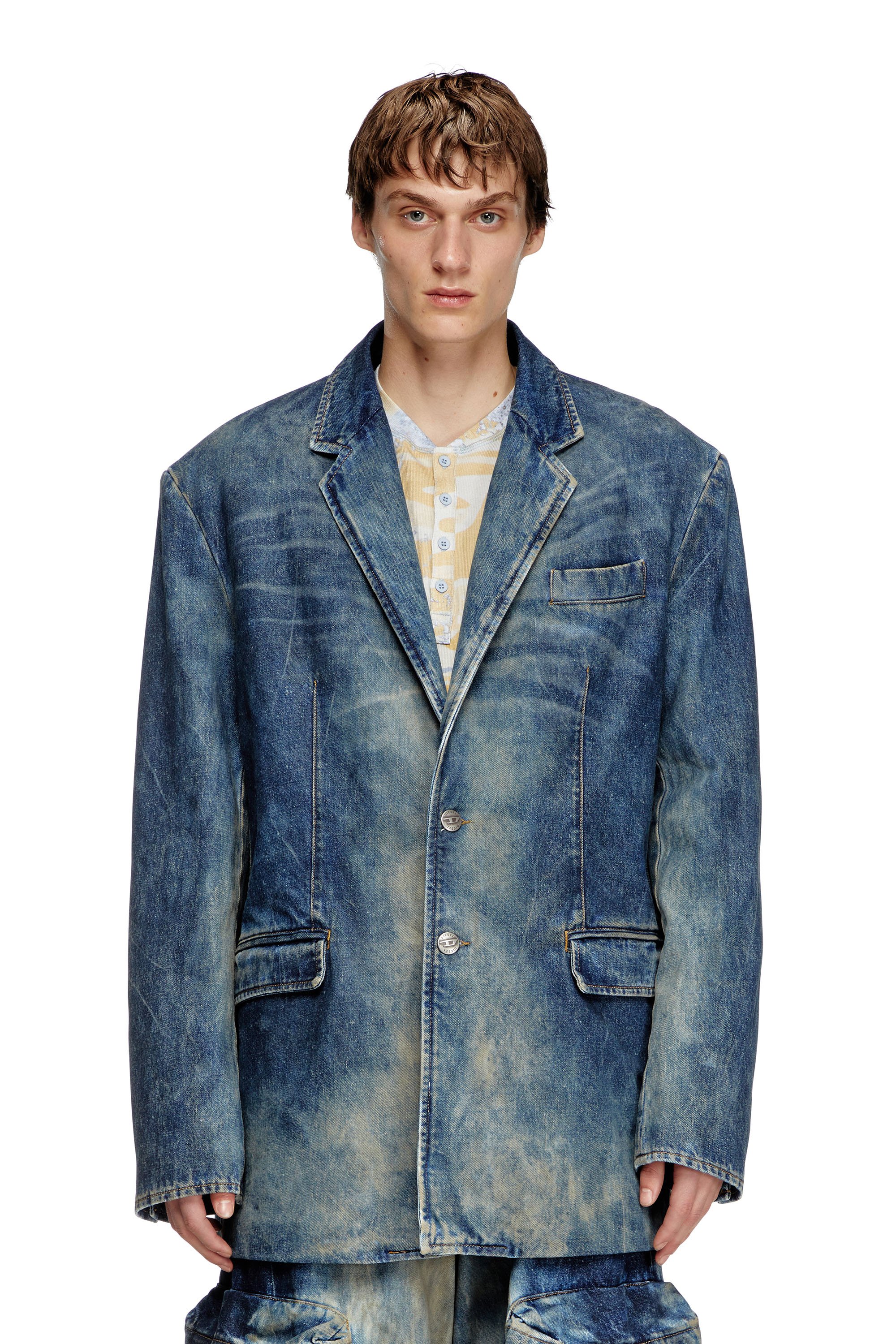 Diesel - D-OVER-DD, Unisex's Blazer in hand-treated dirty denim in Dark Blue - 1