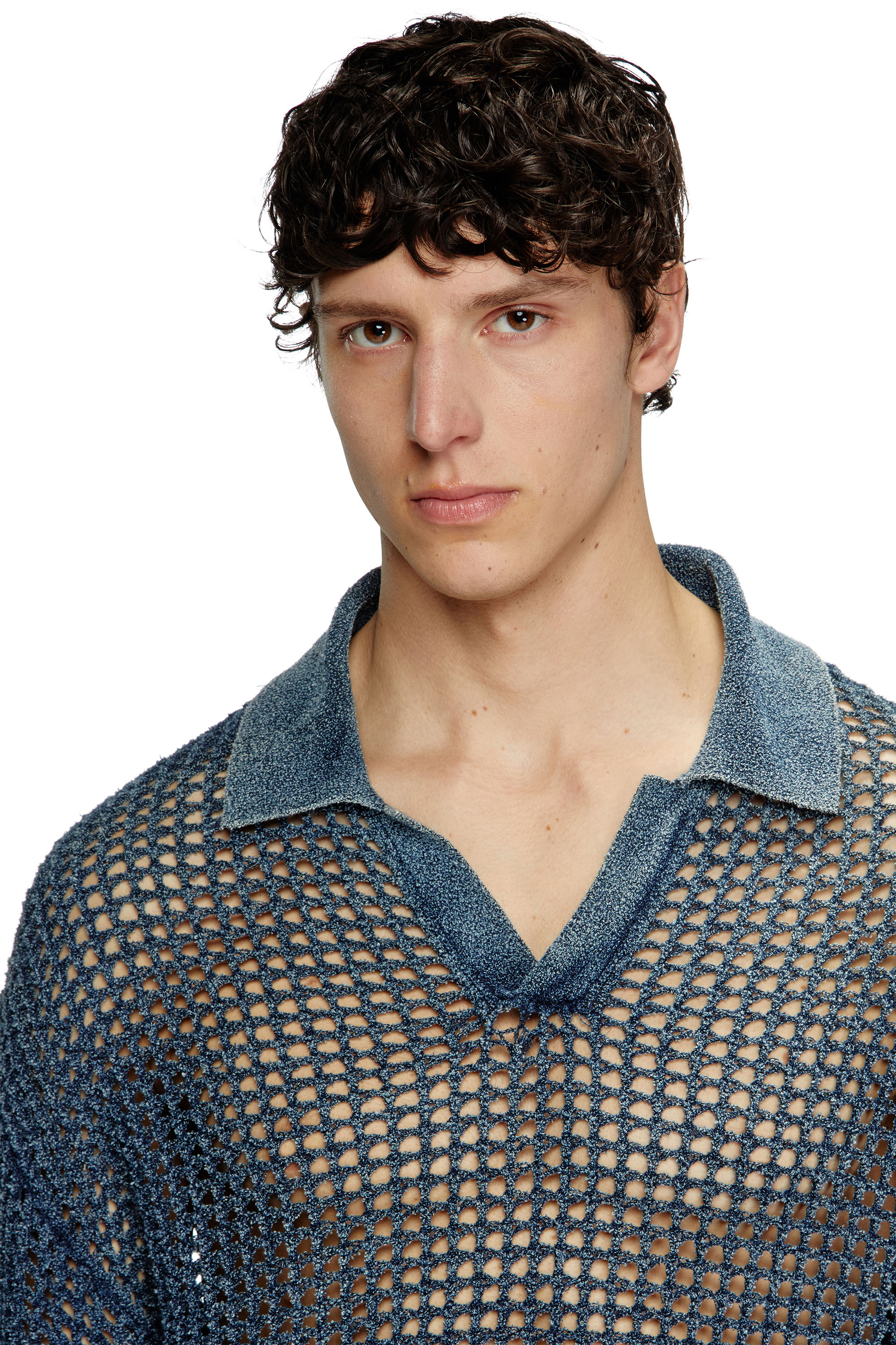 Diesel - K-SQUARED, Man's Open-knit polo jumper in denim yarn in null - 5