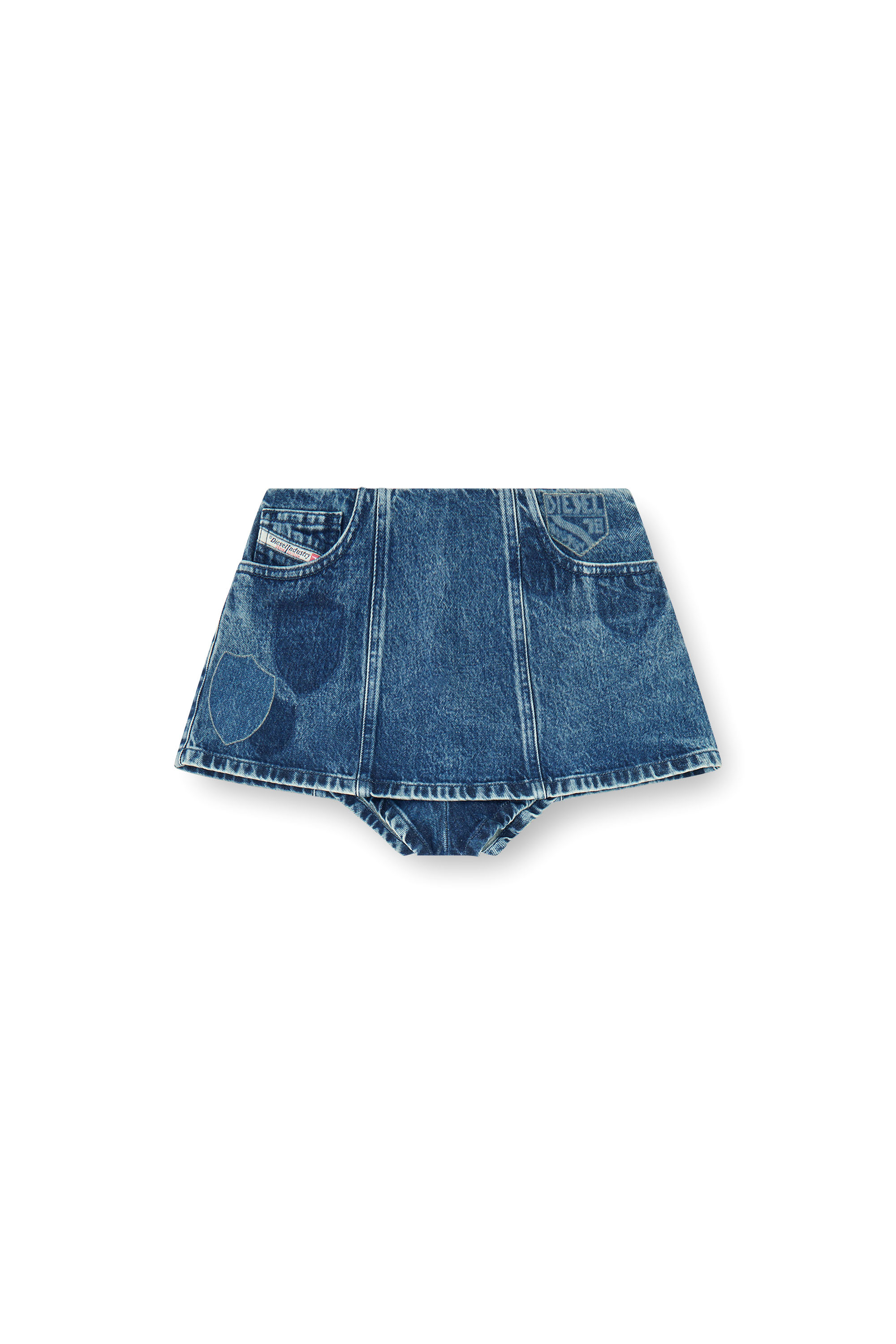 Diesel - DE-FIROVA-S, Woman's Denim peplum shorts with shadow patches in Medium blue - 3