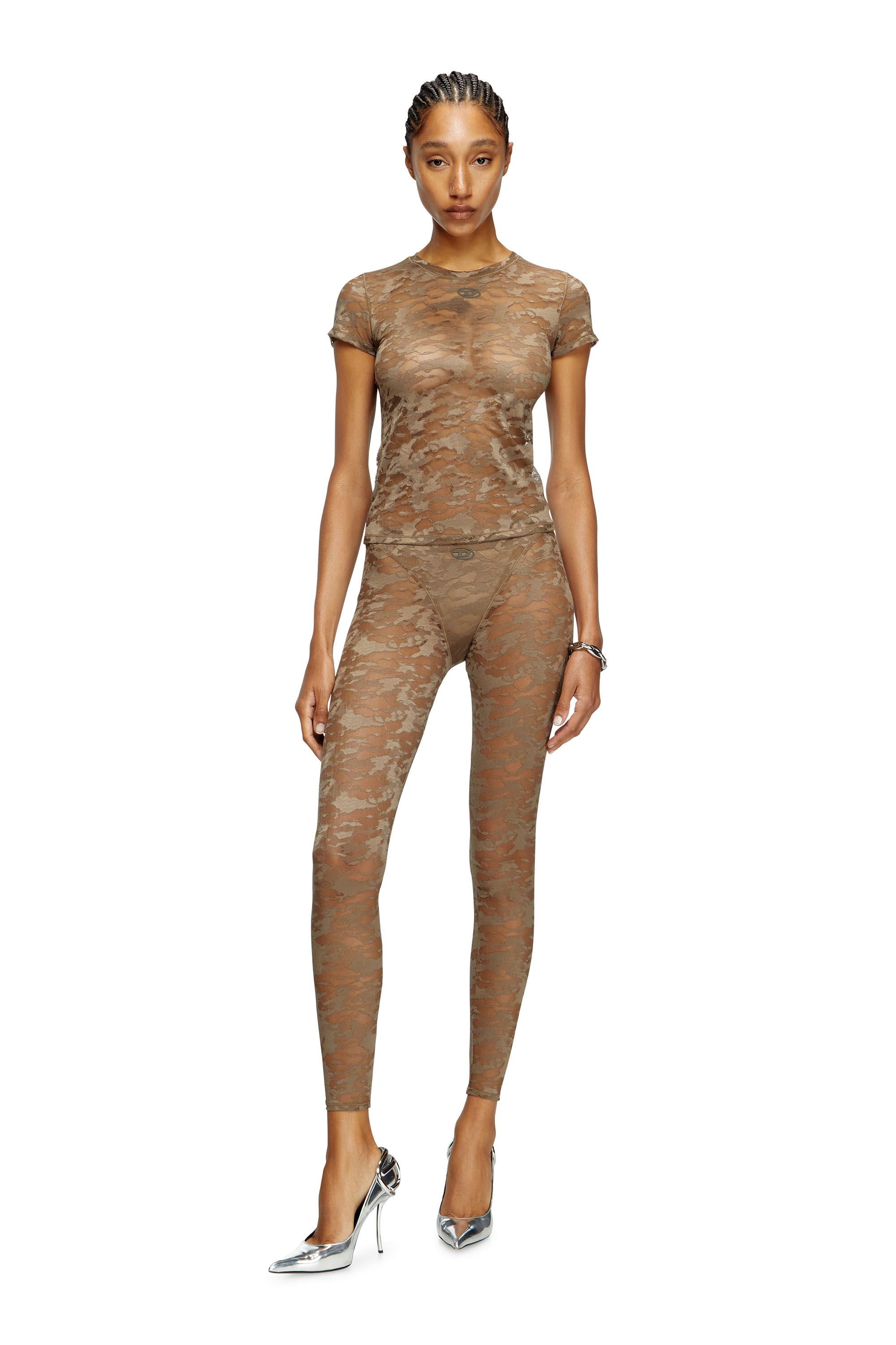 Diesel - KASIA-UTLT, Woman's Camo lace T-shirt in Brown - 2