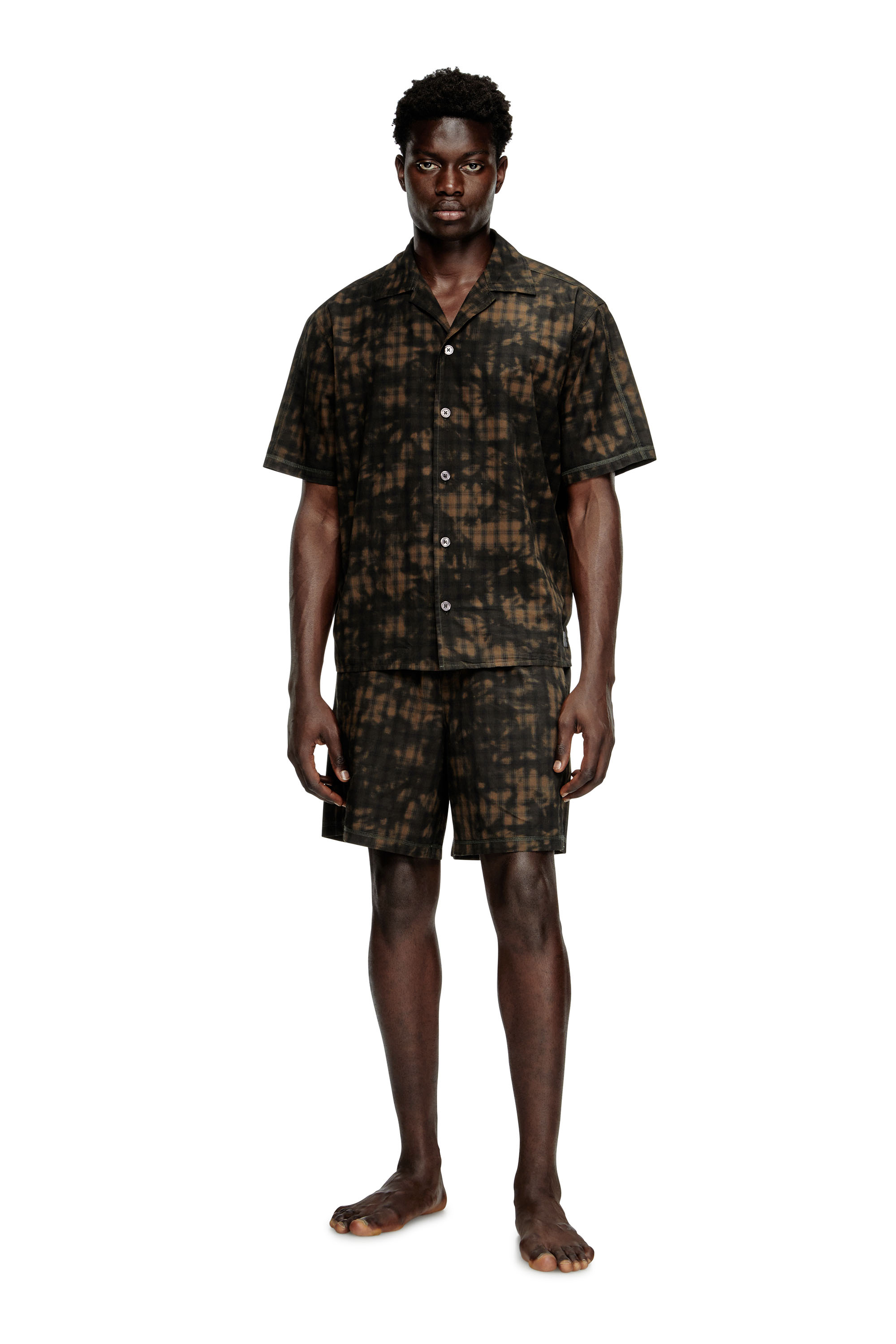 Diesel - SET-HORIEN-UTLT, Man's Short pyjamas in cloudy-print check cotton in Olive Green - 2
