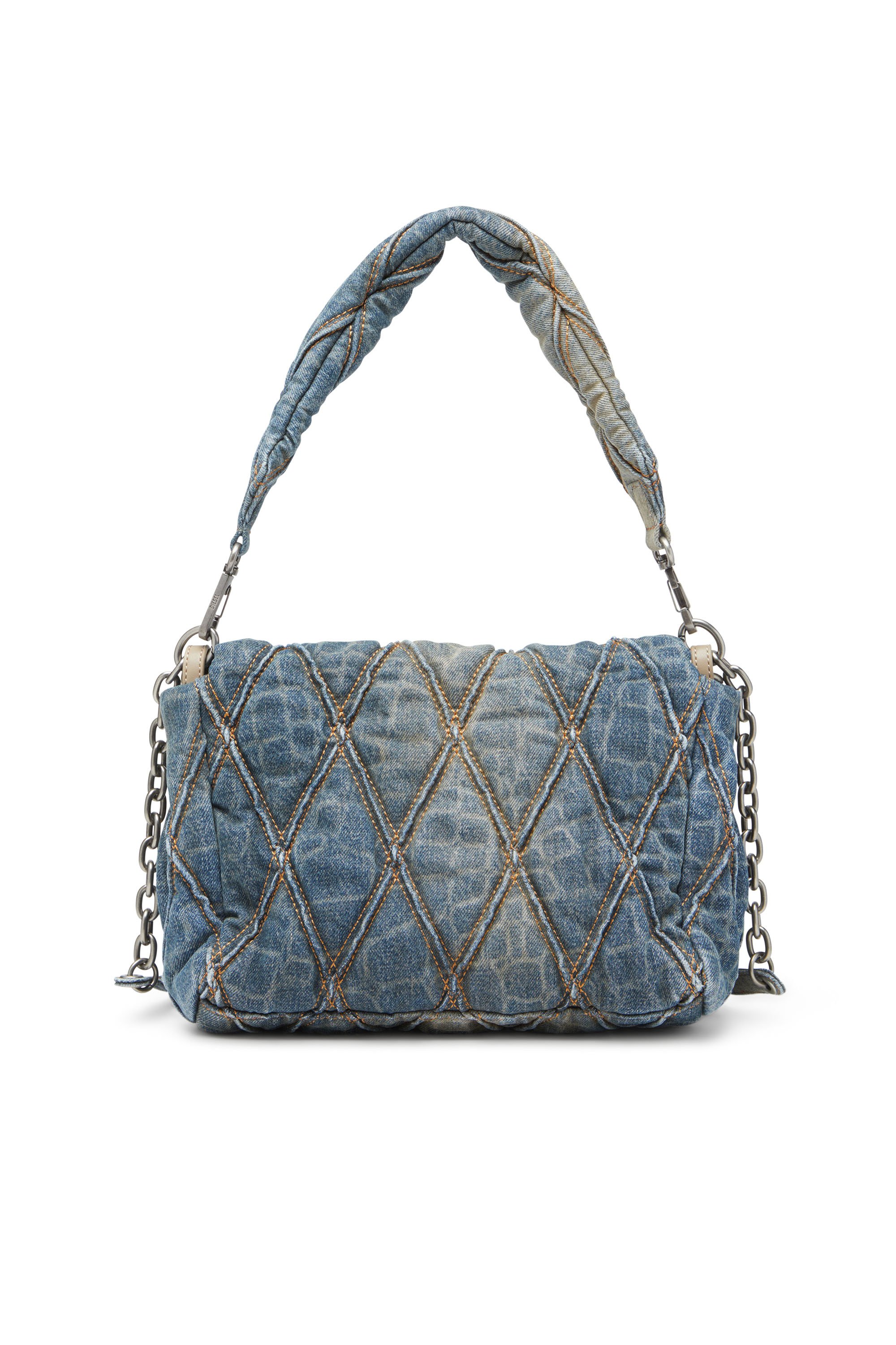 Diesel - CNY CHARM-D SHOULDER M, Woman's Shoulder bag in snake-print quilted denim in Blue - 2