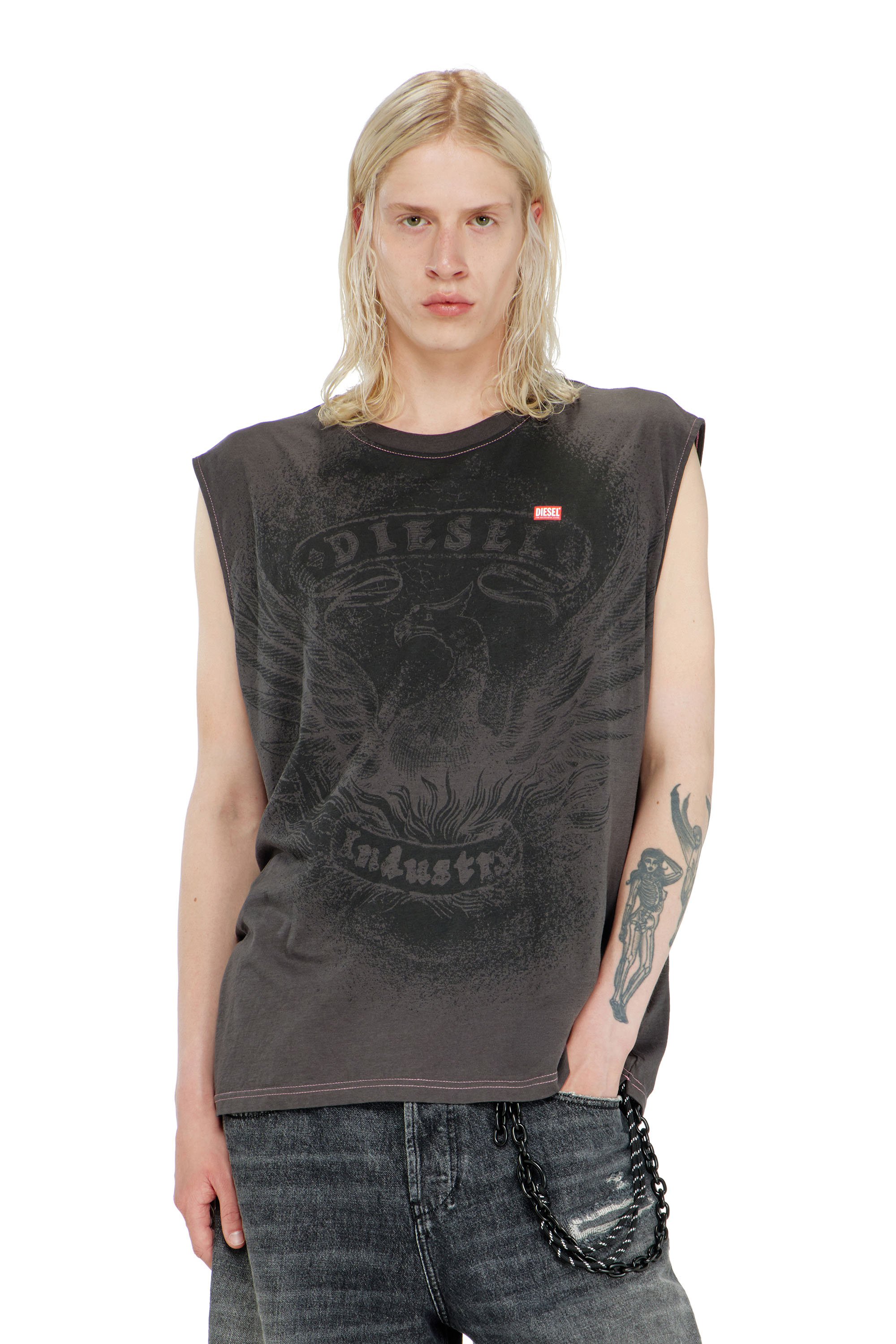 Diesel - T-BOXT-SL-NOTCH, Man's Sleeveless top in cotton with tonal graphic in null - 1
