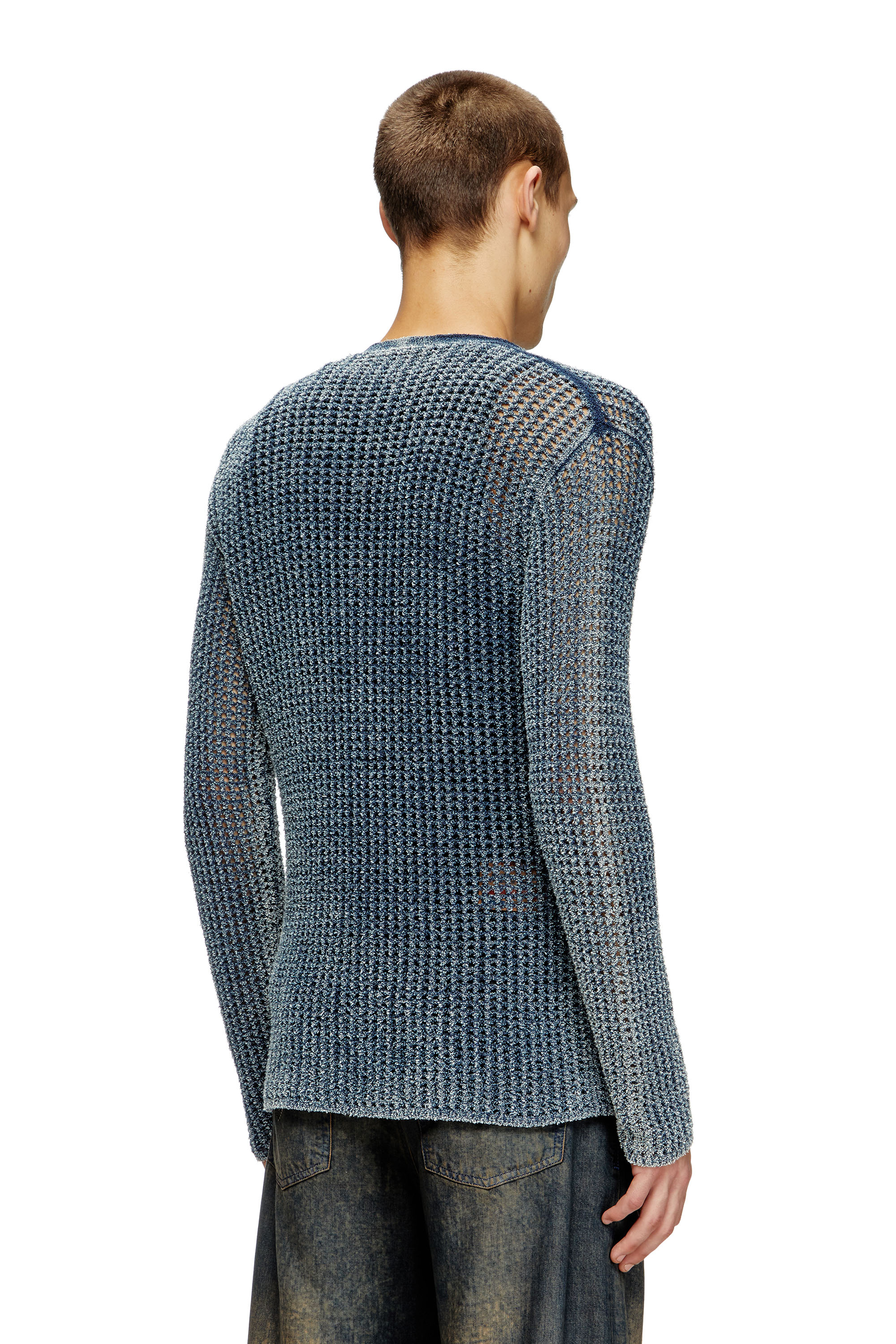 Diesel - K-REDRAM, Man's Mesh-knit cardigan in denim yarn in Blue - 4