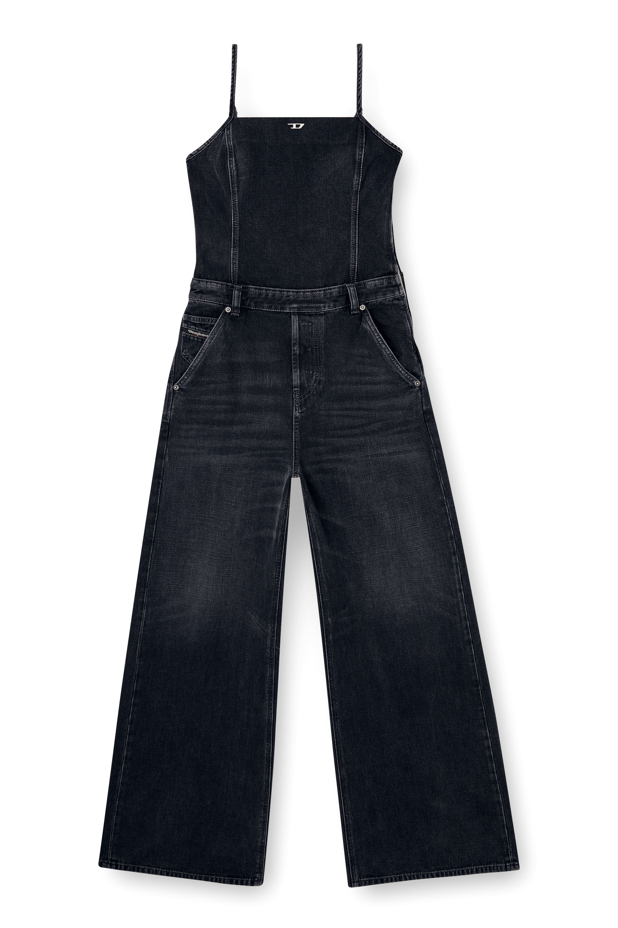 Diesel - DE-VORS, Woman's Strappy jumpsuit in batavia-weave denim in Black/Dark grey - 2