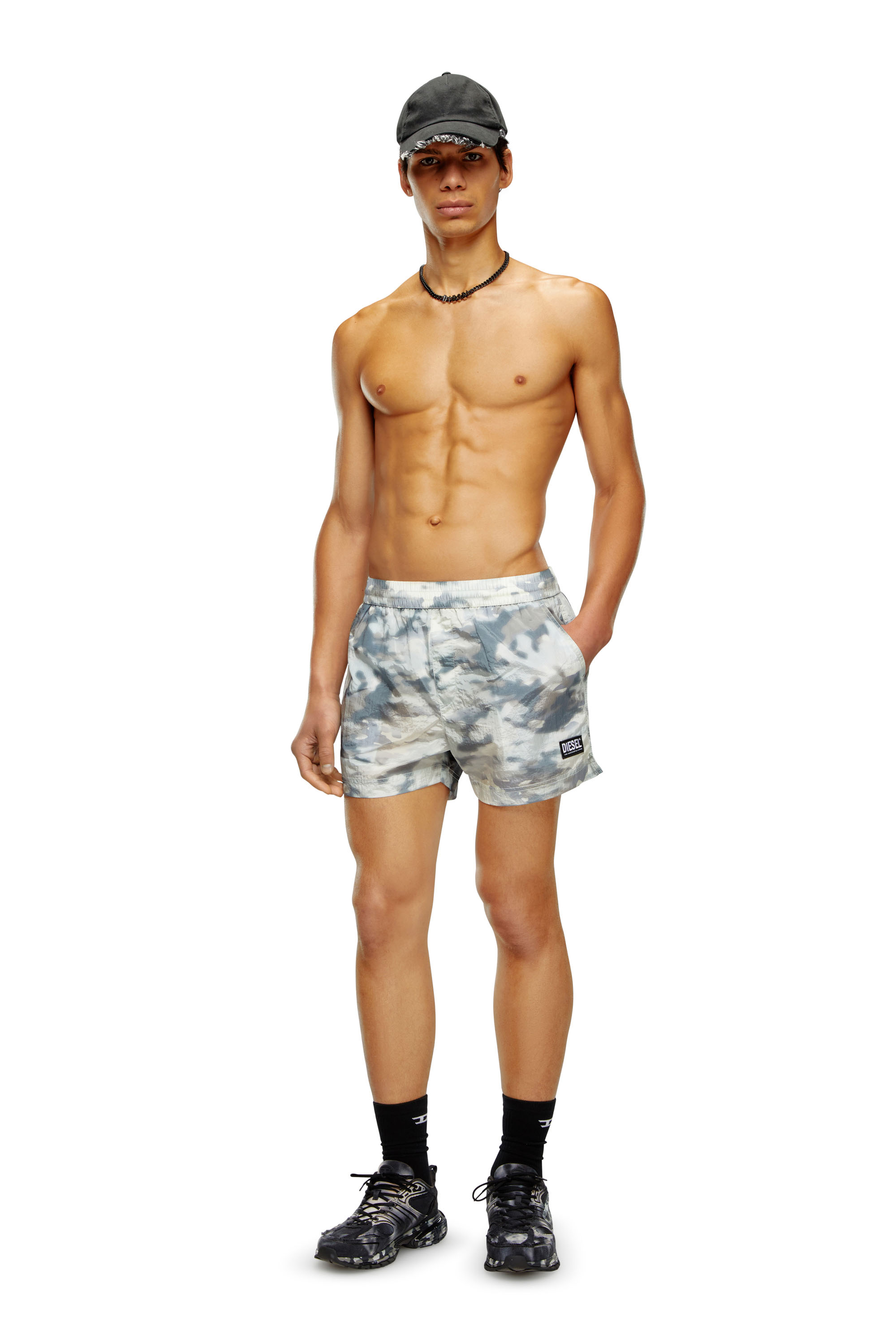 Diesel - BMBX-MARIO-34CM-UTILITY, Man Swim shorts with utilitarian print in Grey - Image 1