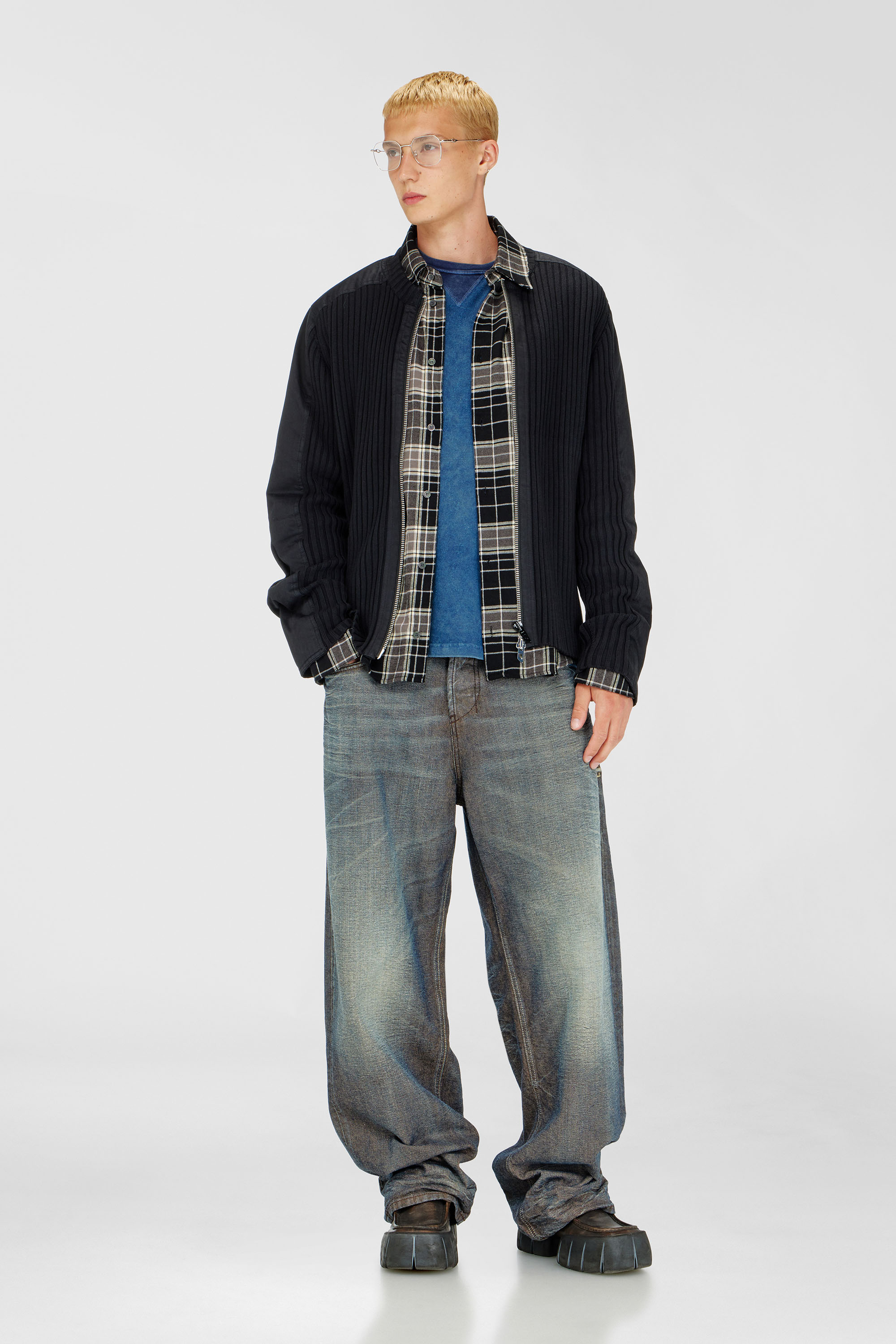 Diesel - K-MATTY, Man's Zipped cardigan with utilitarian panels in Black - 1