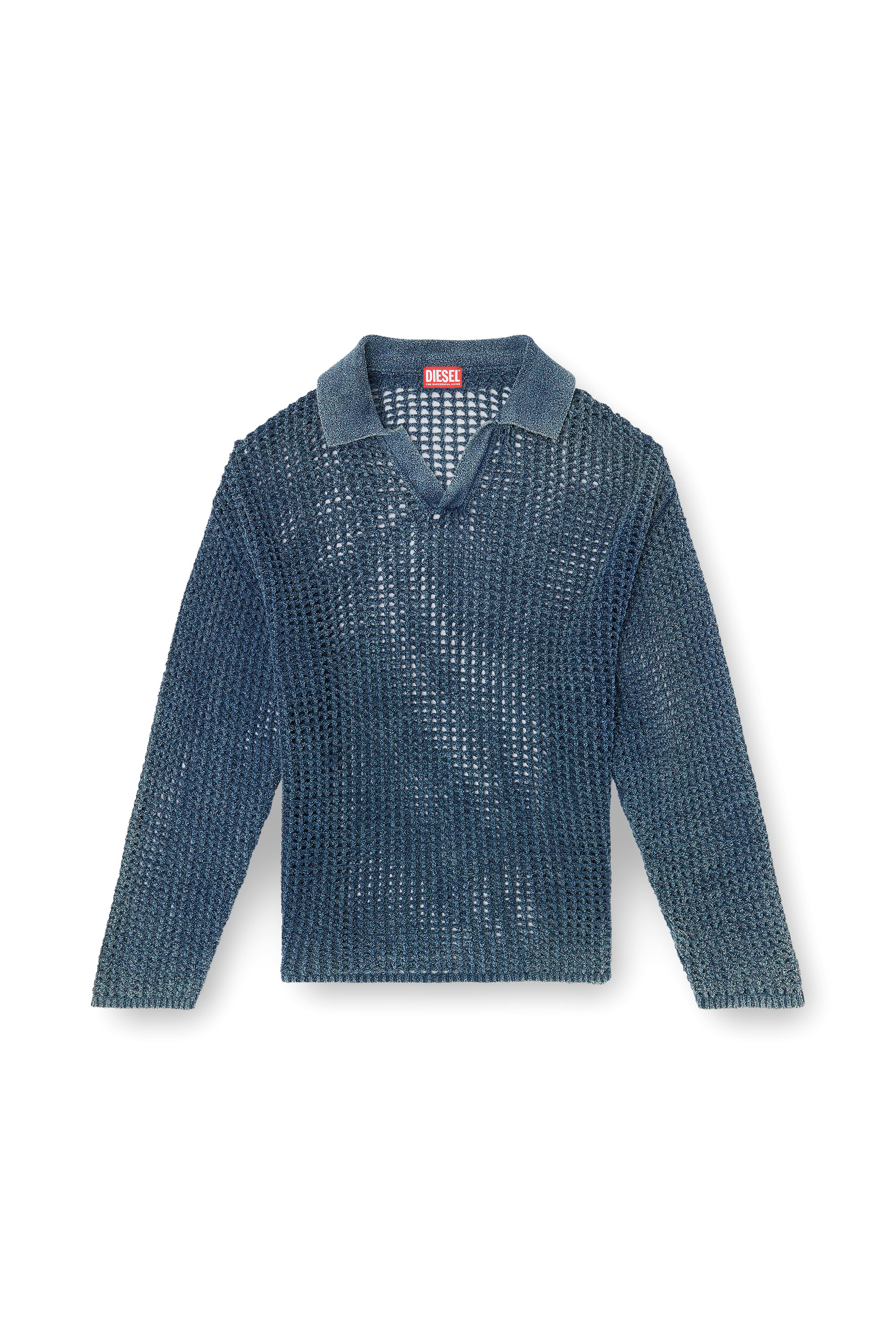 Diesel - K-SQUARED, Man's Open-knit polo jumper in denim yarn in null - 3