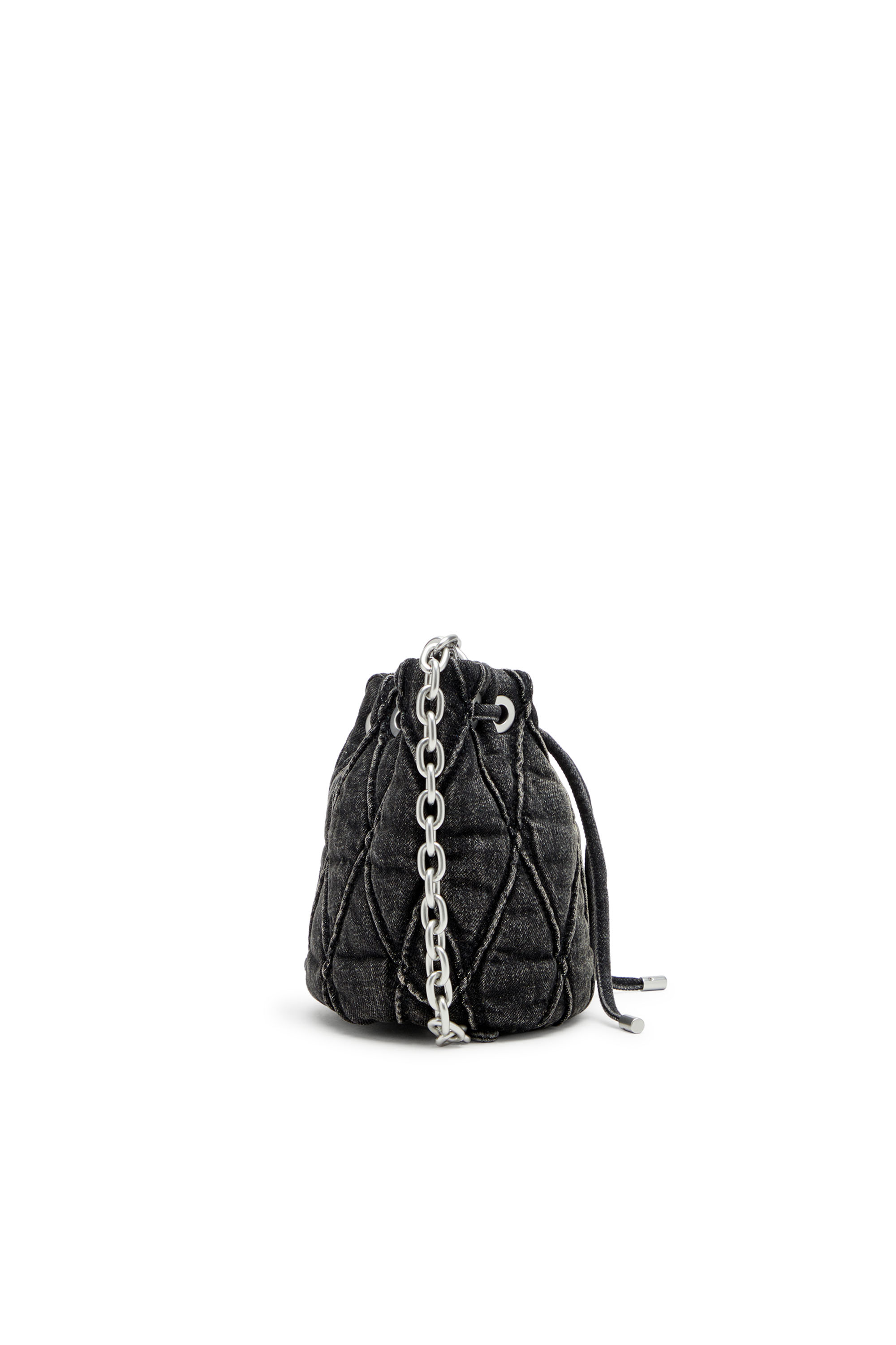 Diesel - CHARM-D BUCKET S, Woman's Mini bucket bag in treated quilted denim in Black - 3