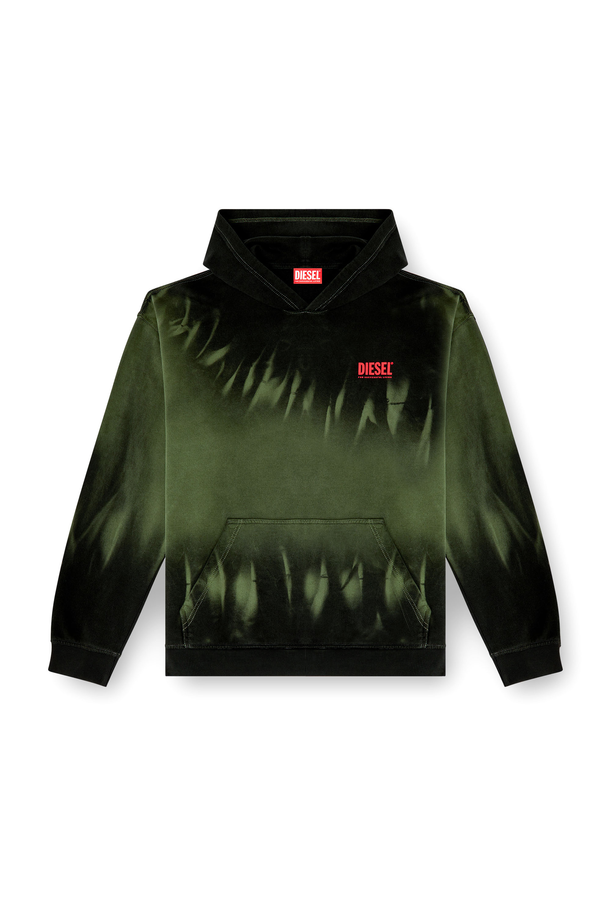 Diesel - S-BOXT-HOOD-R2, Man's Tie-dyed hoodie with logo print in Black/Green - 2