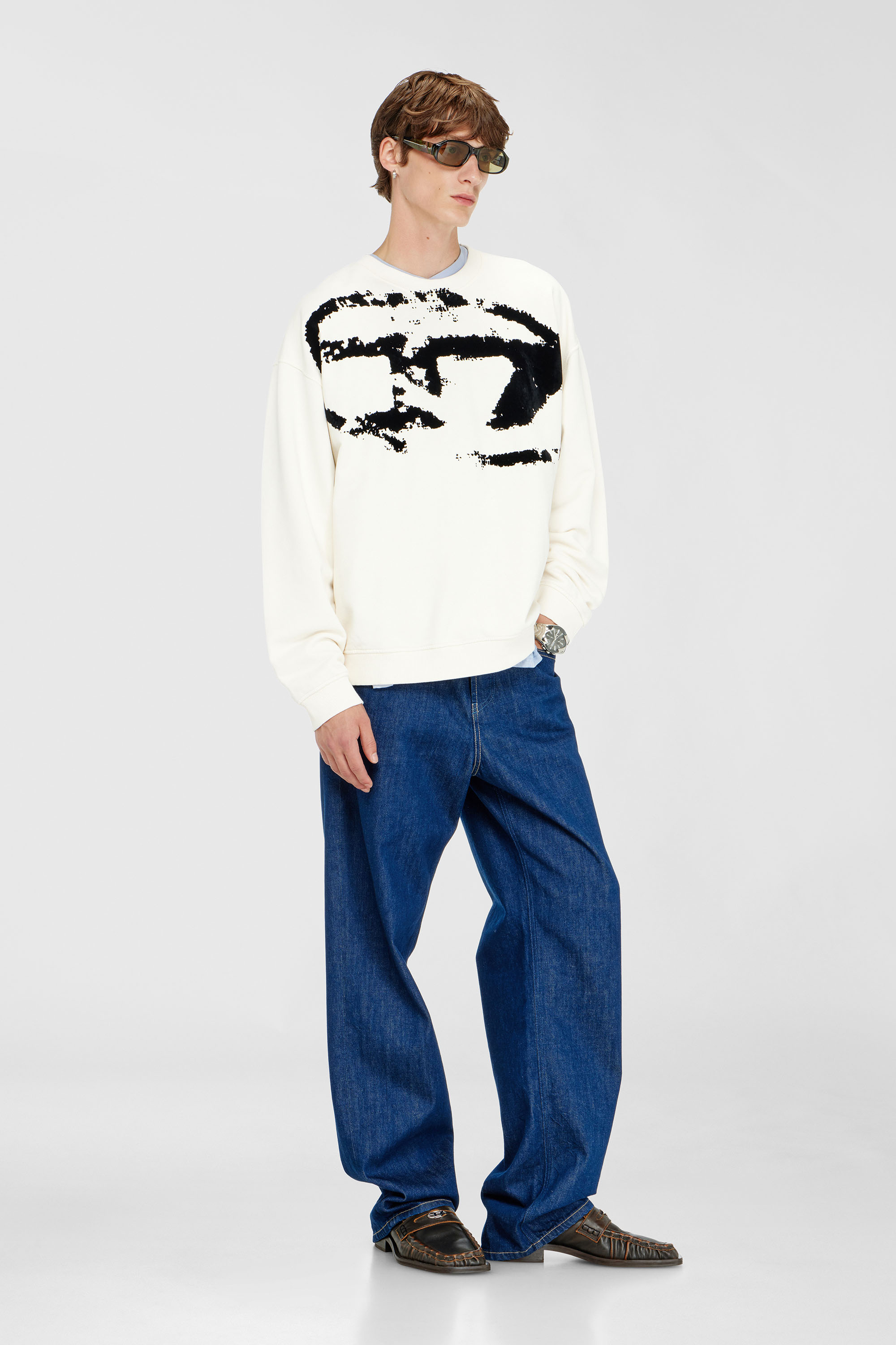Cotton sweatshirt with flocked Oval D