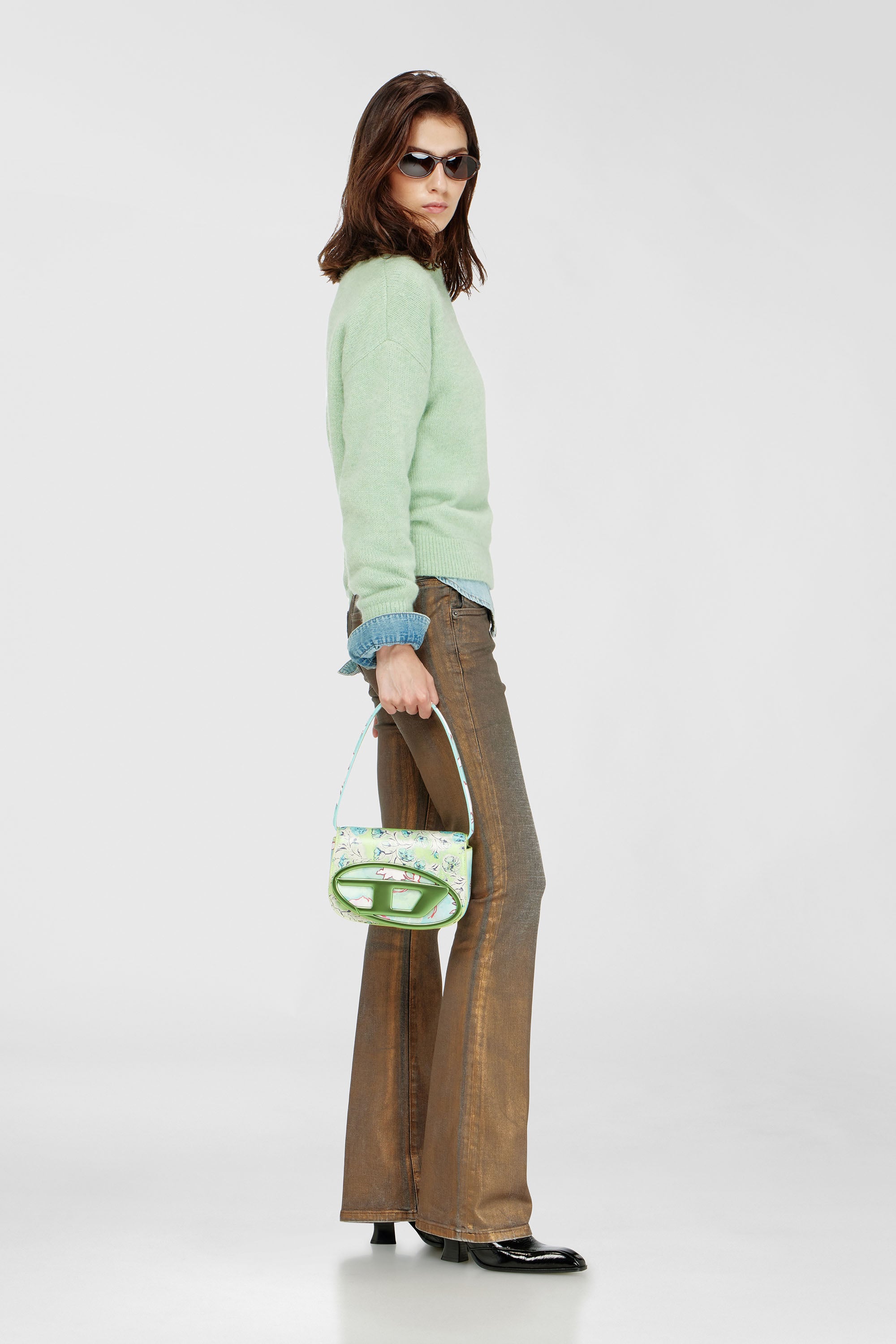 Diesel - 1DR, Woman's 1DR-Iconic shoulder bag with floral print in Green - 2