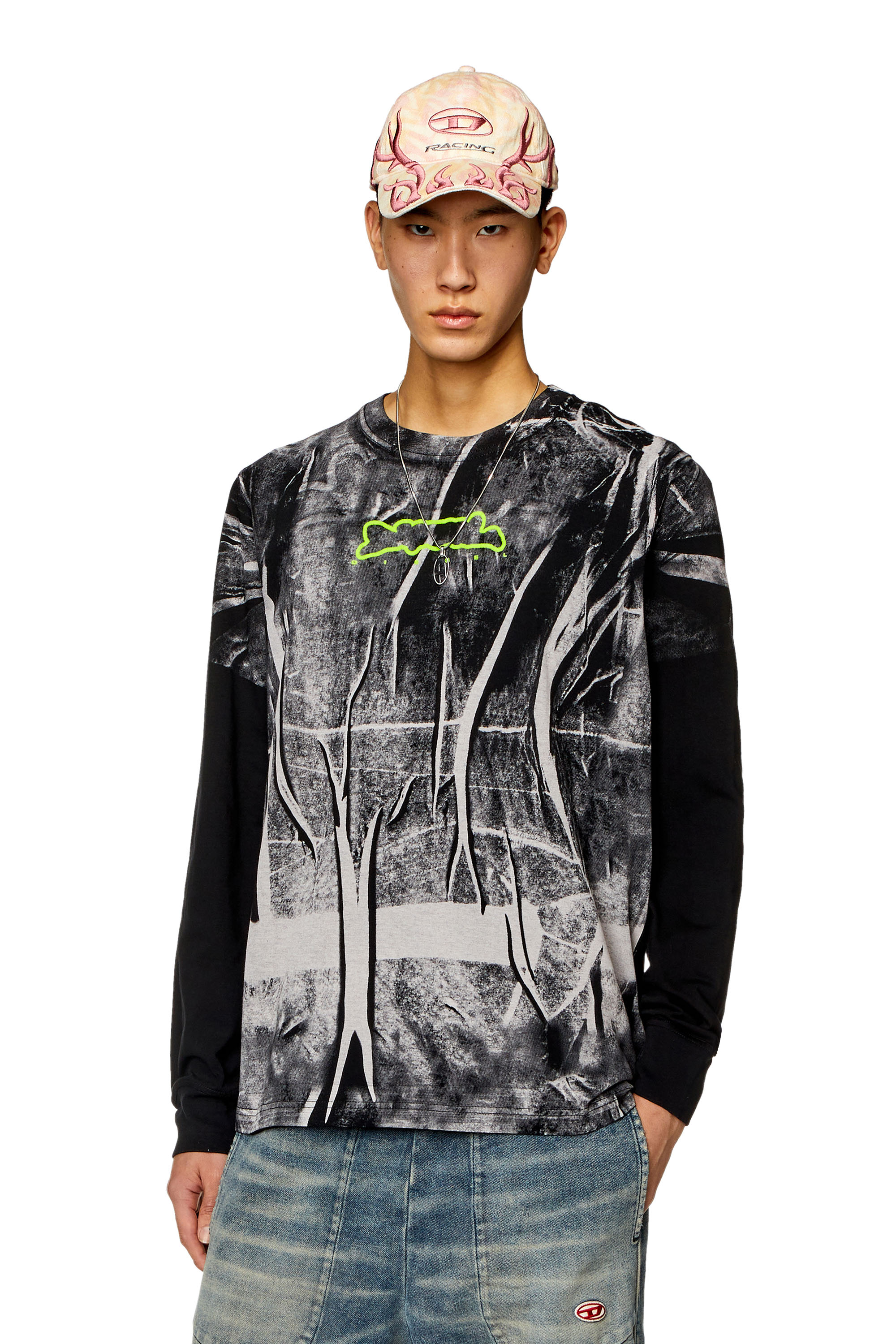 Diesel - T-JUST-LS-N, Man Long-sleeve T-shirt with crease-effect print in Multicolor - Image 1