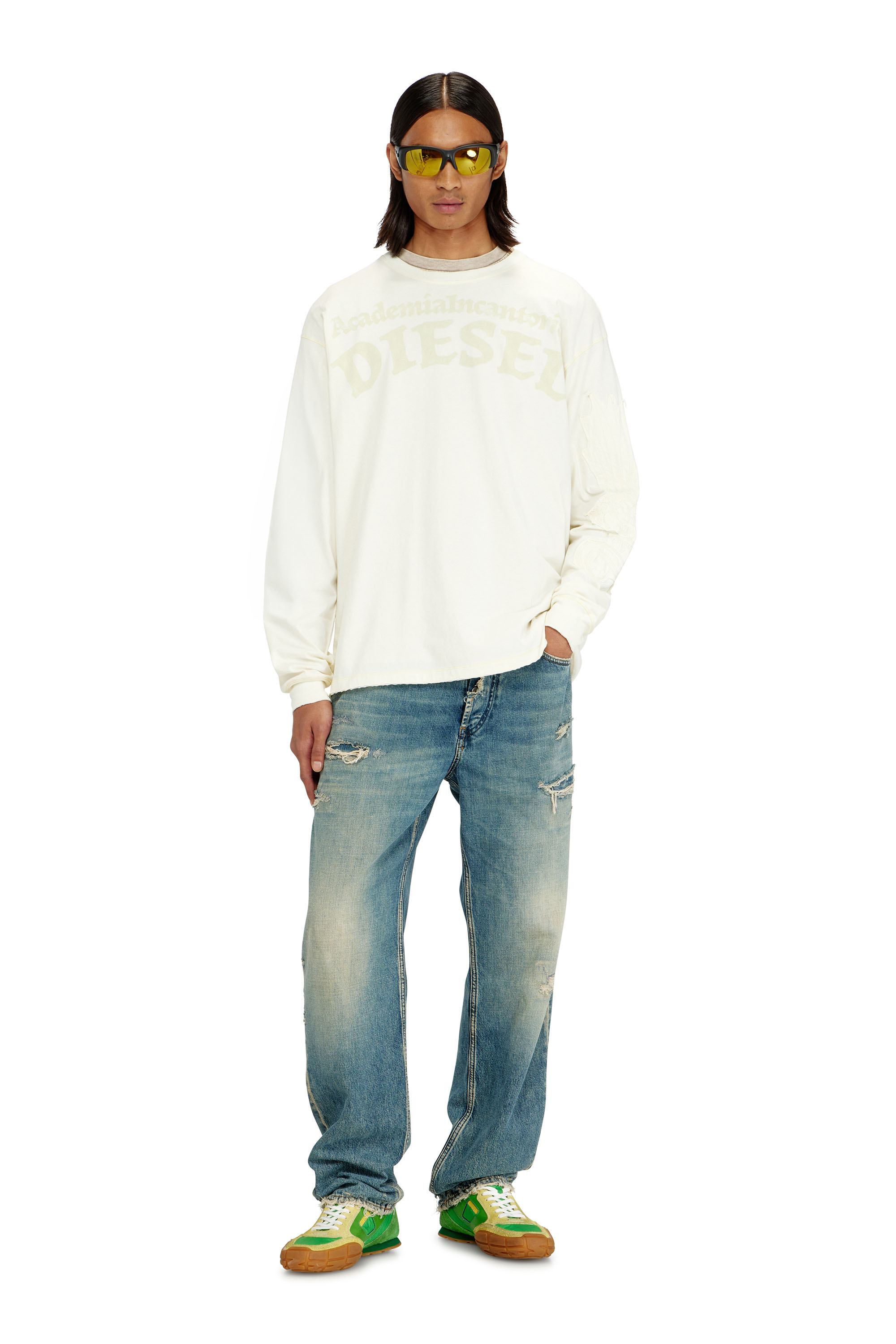 Diesel - T-NORM-LS-AA3, Man's Long-sleeve T-shirt with prints and patches in White - 1